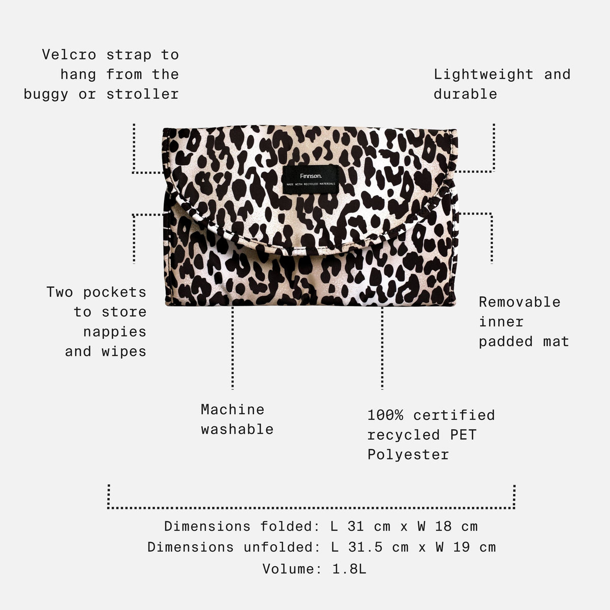 Finnson Oslo Large Travel Changing Mat - Leopard