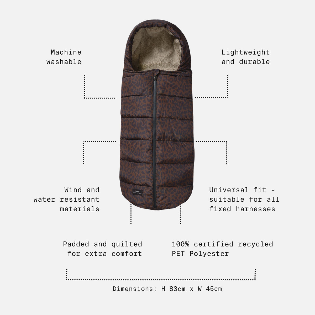Finnson Alma Universal Quilted Footmuff - Chocolate Leopard