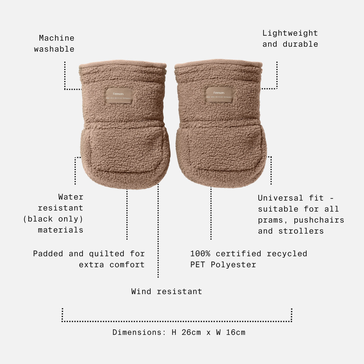 Finnson Astrid Universal Stroller Mittens - Mocha Borg