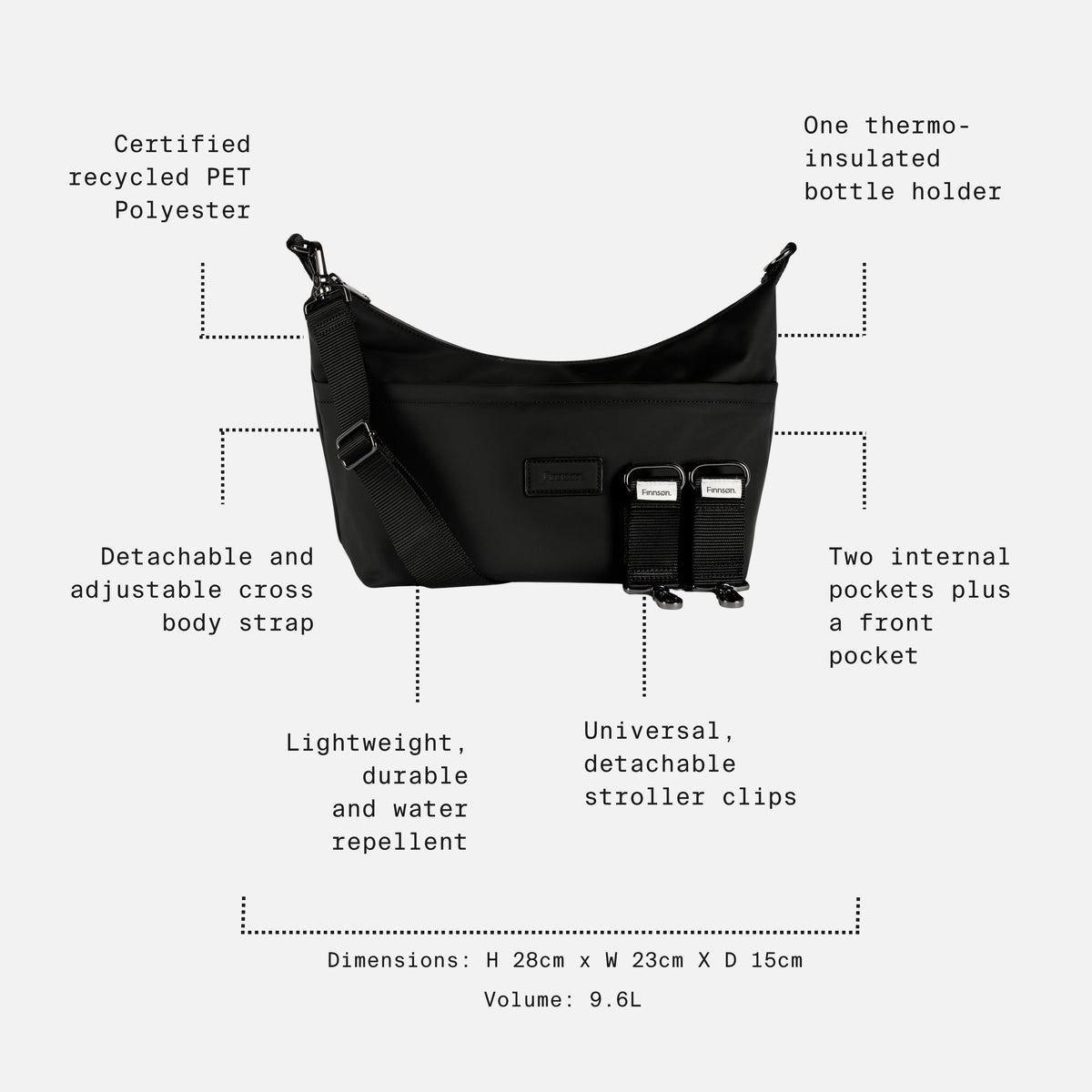 Finnson Fia Stroller Organiser with Clips - Black