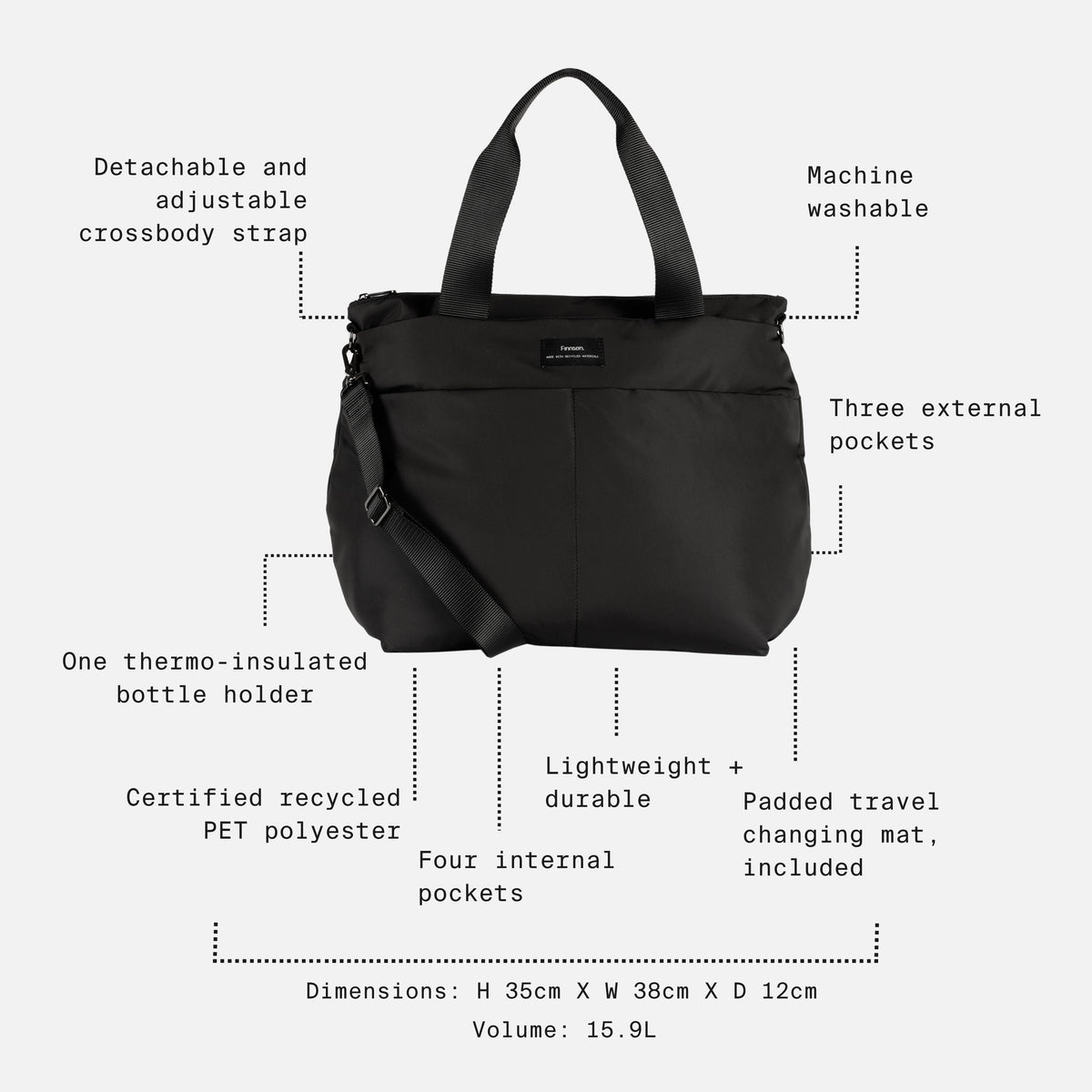 Finnson Sigrid Changing Bag with Changing Mat - Black