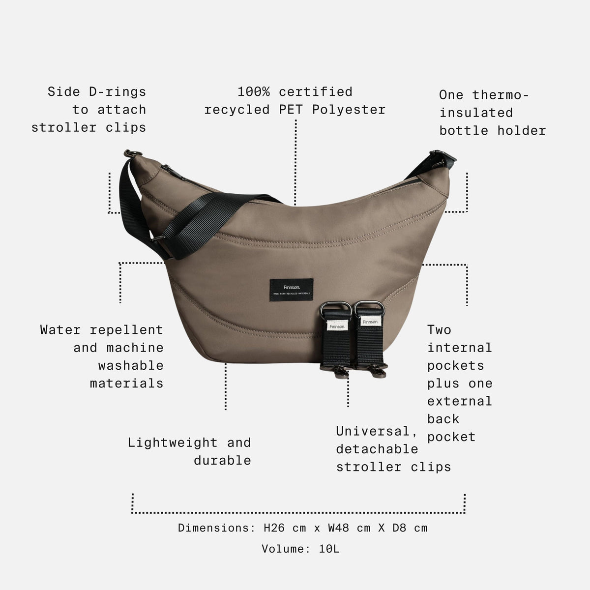 Finnson Osma Stroller Organiser with Clips - Mocha