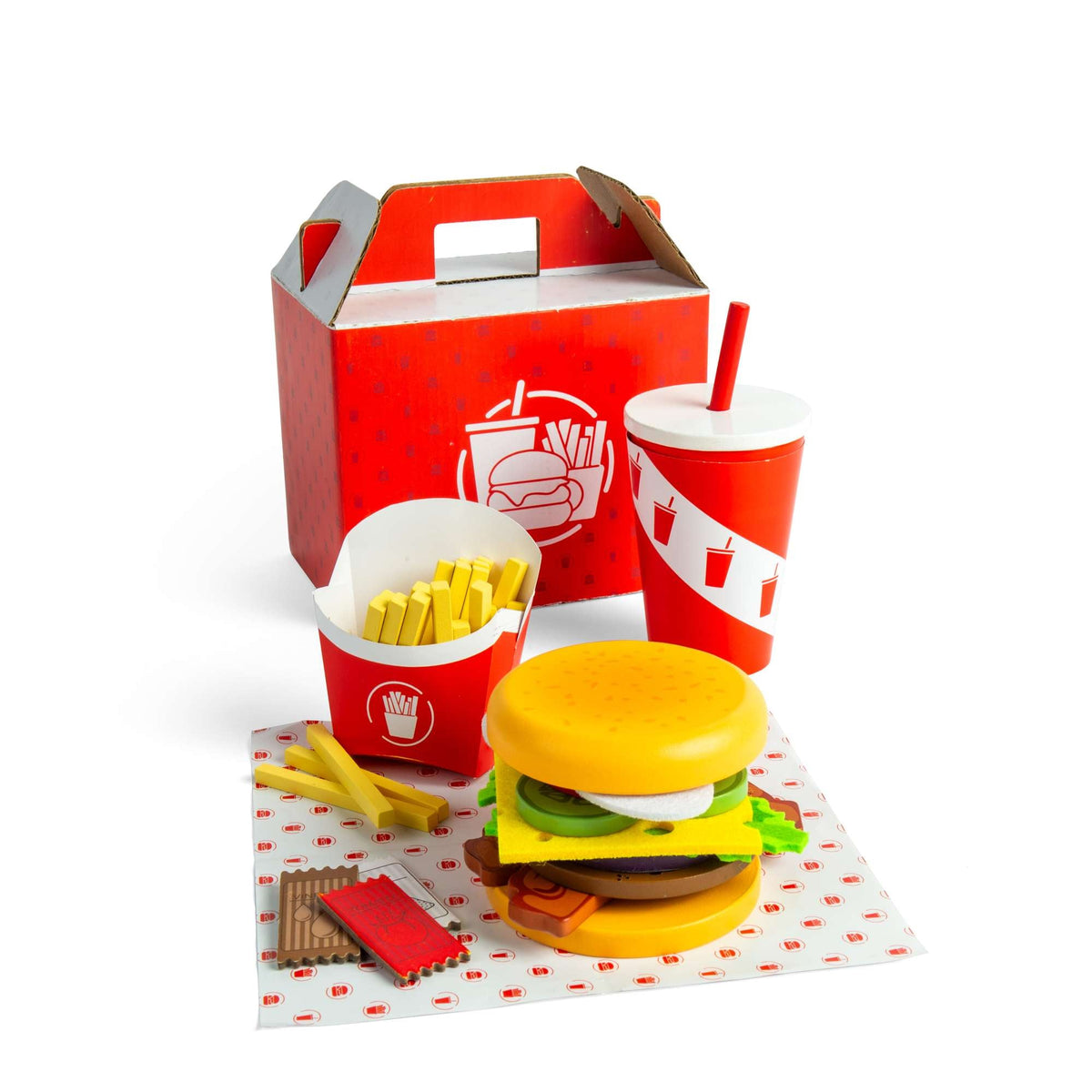 Bigjigs Toys Wooden Burger and Fries Play Food Set - 48 Pieces