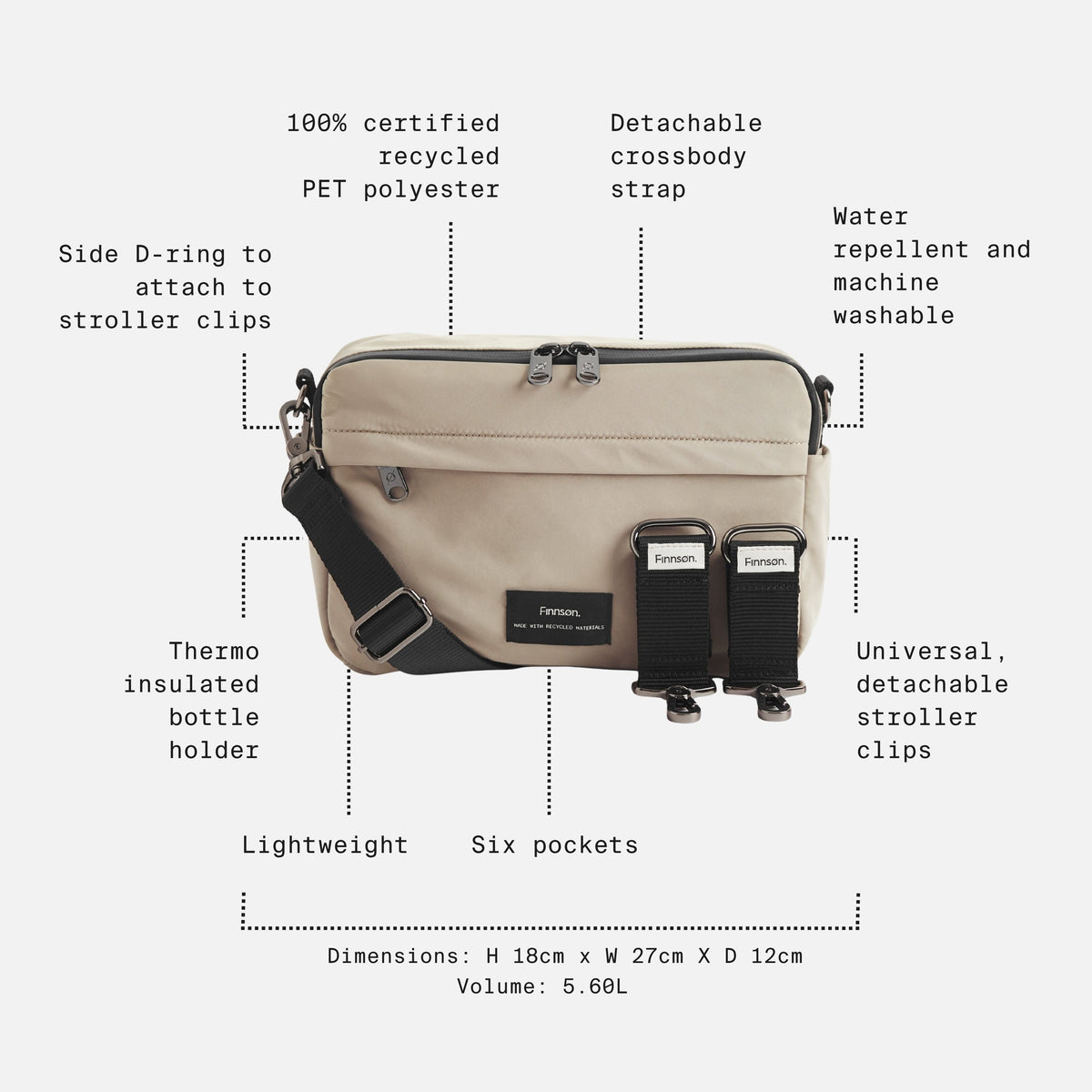 Finnson Frida Stroller Organiser with Clips - Taupe