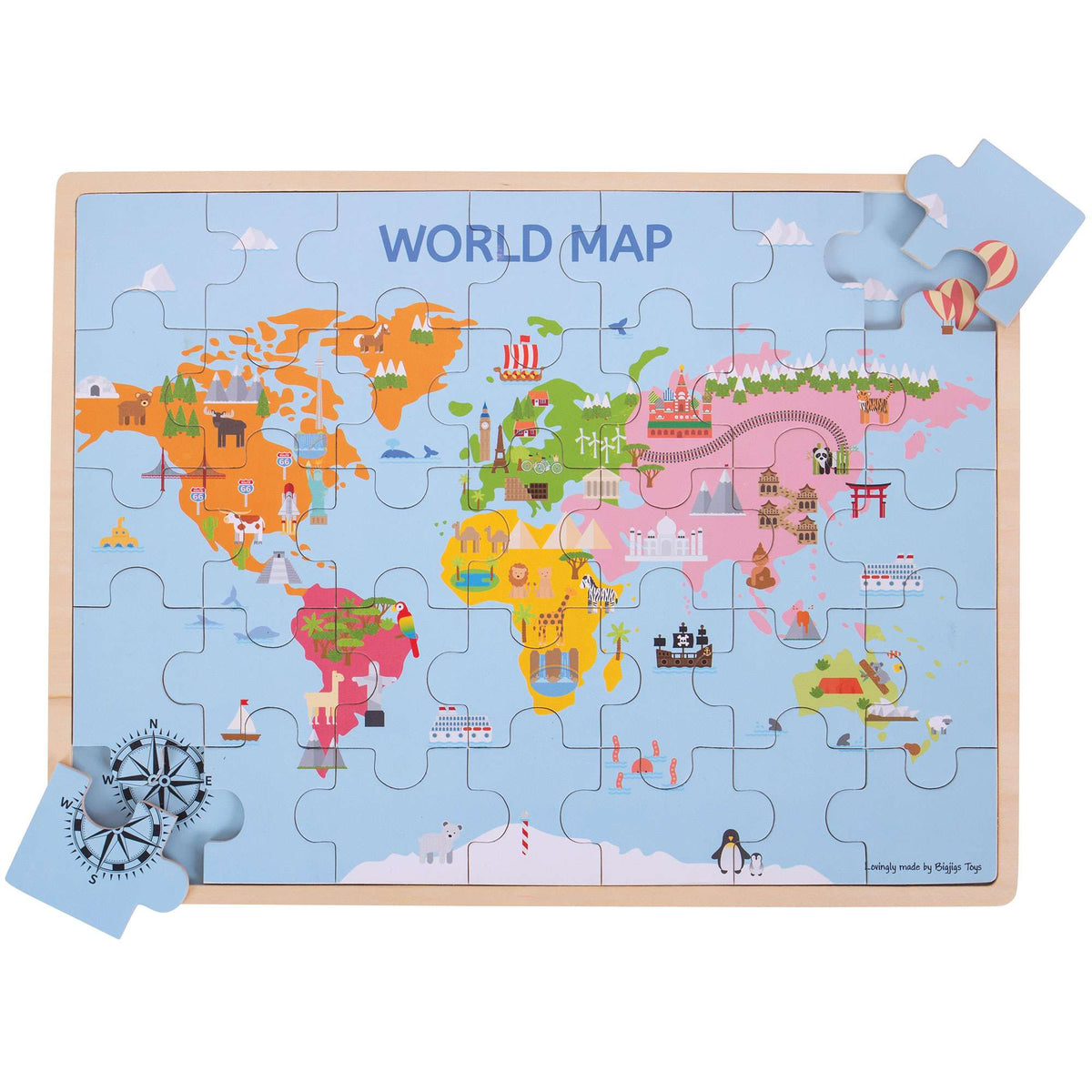 Bigjigs Toys Wooden World Map Puzzle - 35 Pieces