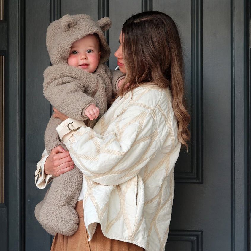 Finnson Alf Teddy Borg Pramsuit - Beige (With Feet)