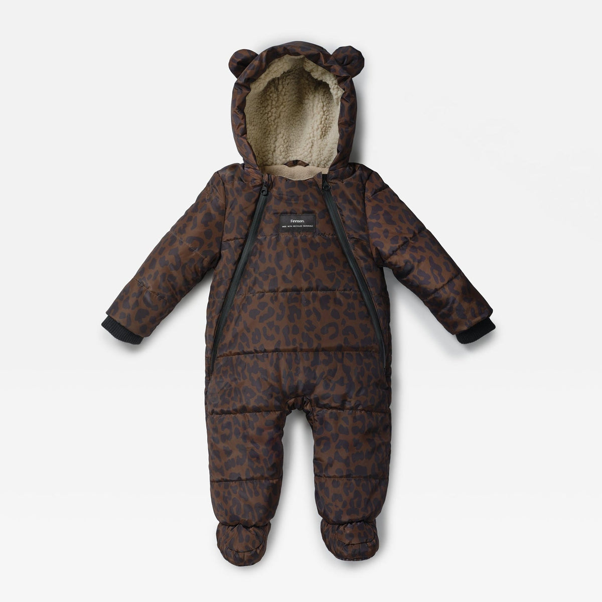 Finnson Anders Water-Repellent Snowsuit - Chocolate Leopard (With Feet)