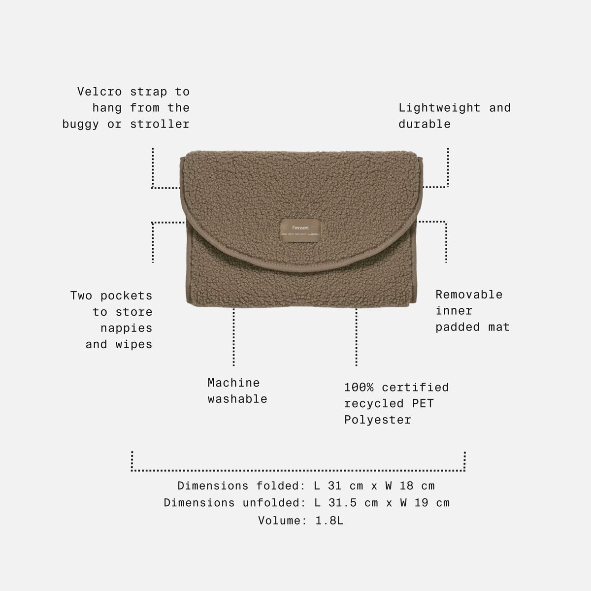 Finnson Oslo Large Travel Changing Mat - Mocha Borg