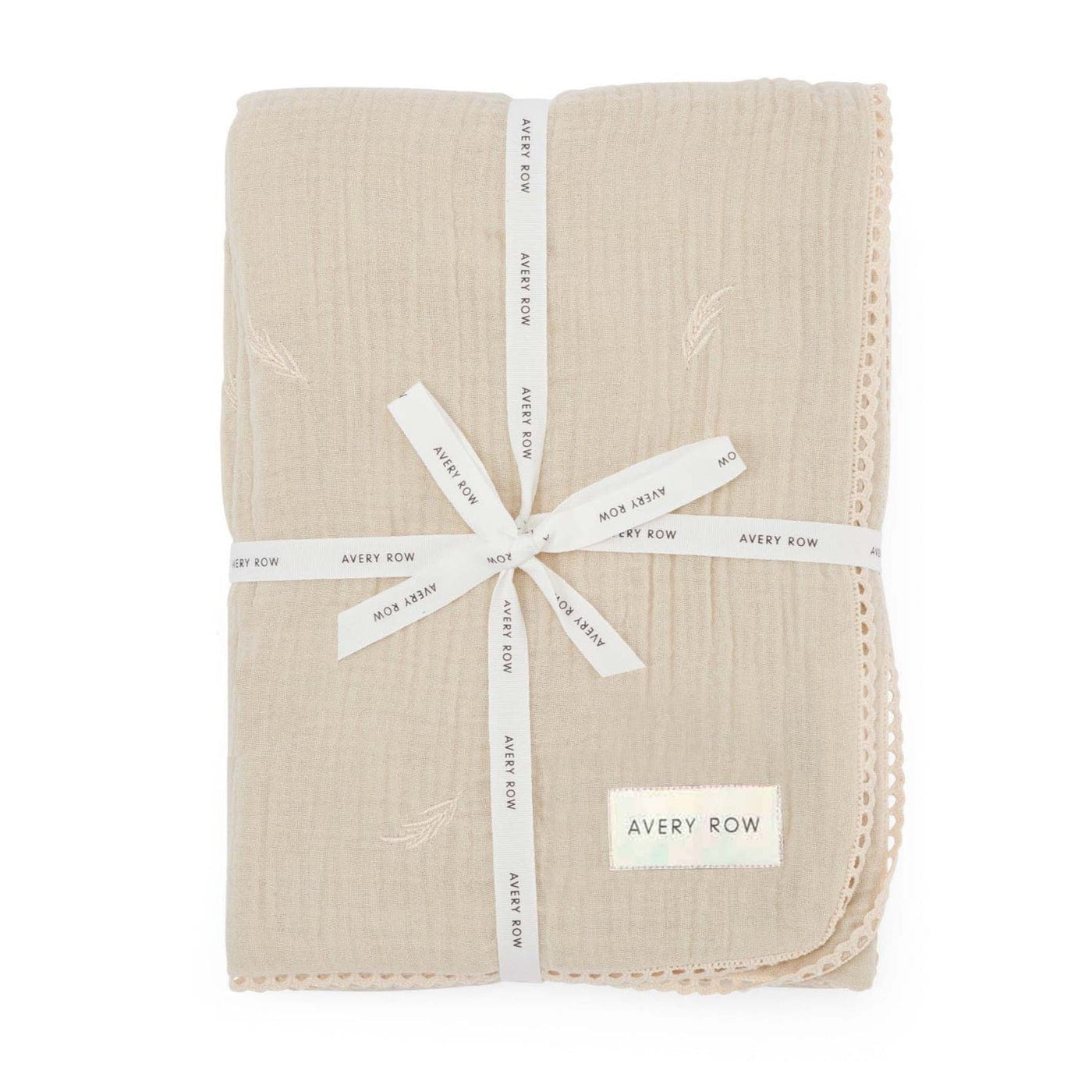 Avery Row Blanket Organic Cotton Embroidered Muslin Blanket (Milky White)