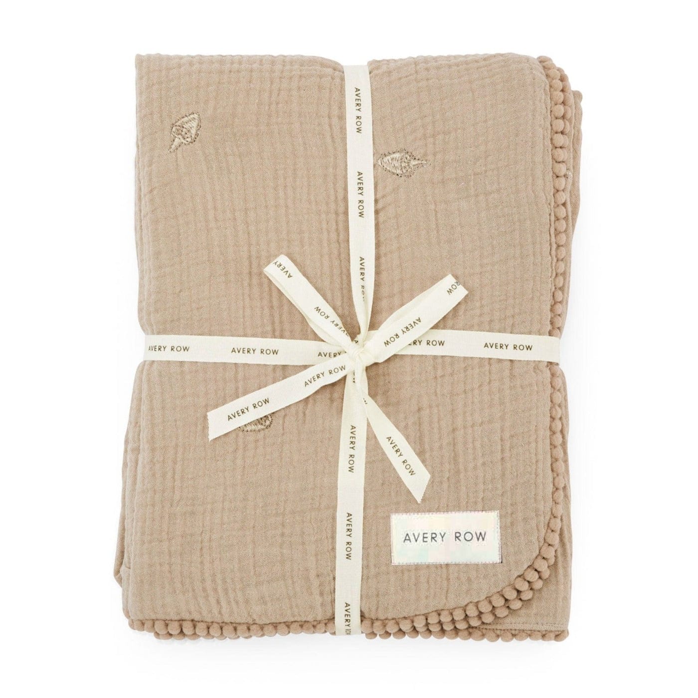 Avery Row Blanket Organic Cotton Embroidered Muslin Blanket (Mushroom)