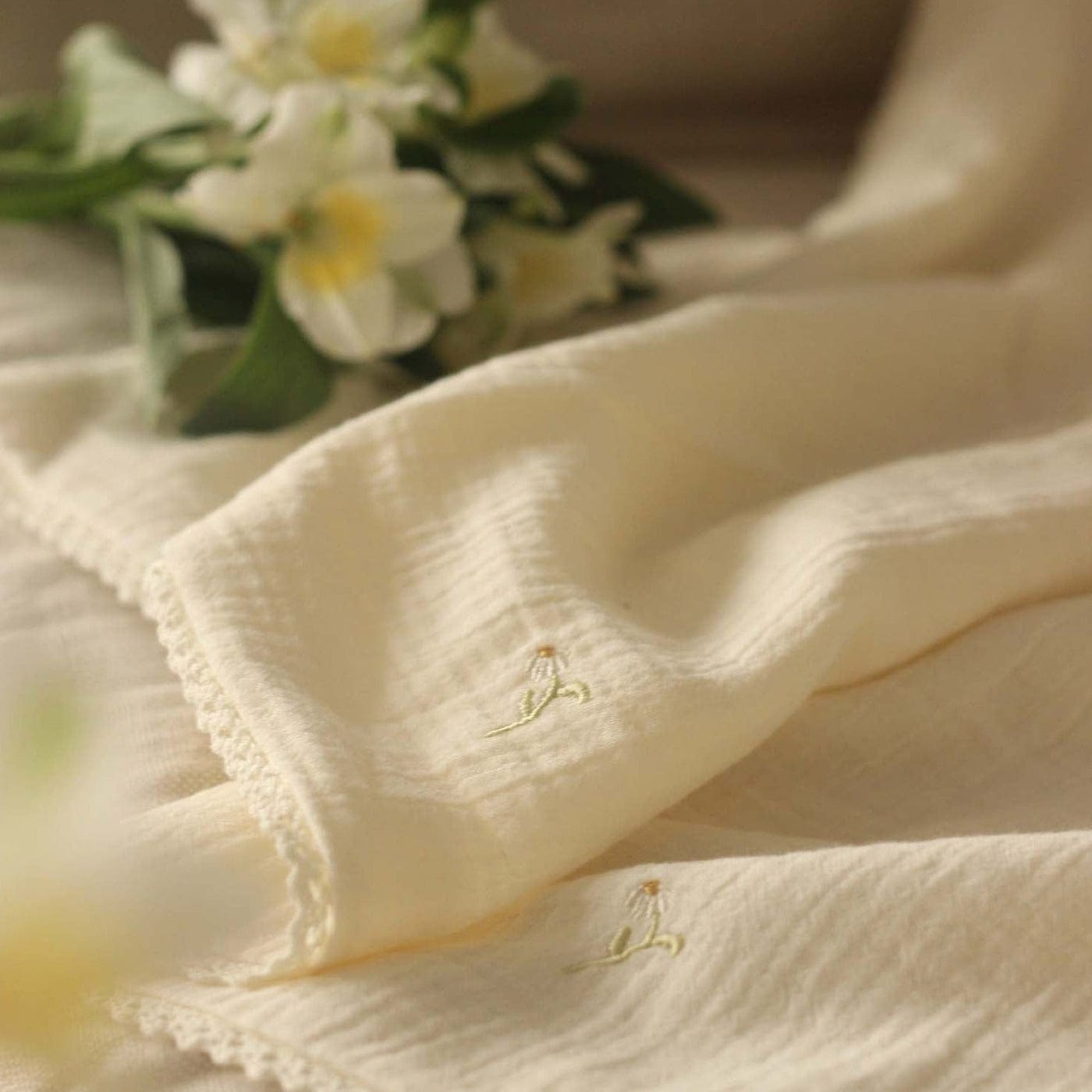 Avery Row Blanket Organic Cotton Embroidered Muslin Blanket (Wild Chamomile)