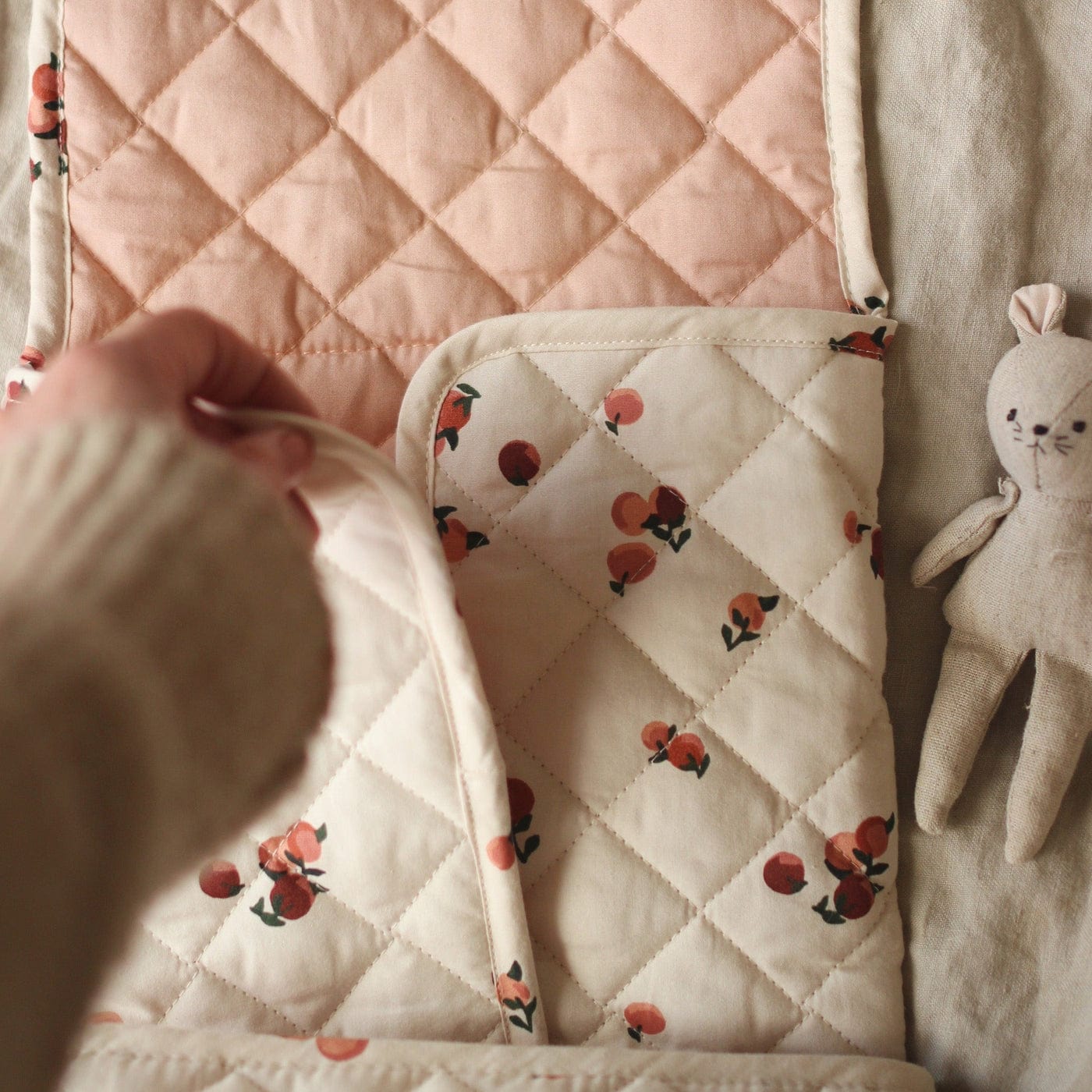 Avery Row Changing Mat Organic Cotton Travel Baby Changing Mat (Peaches)