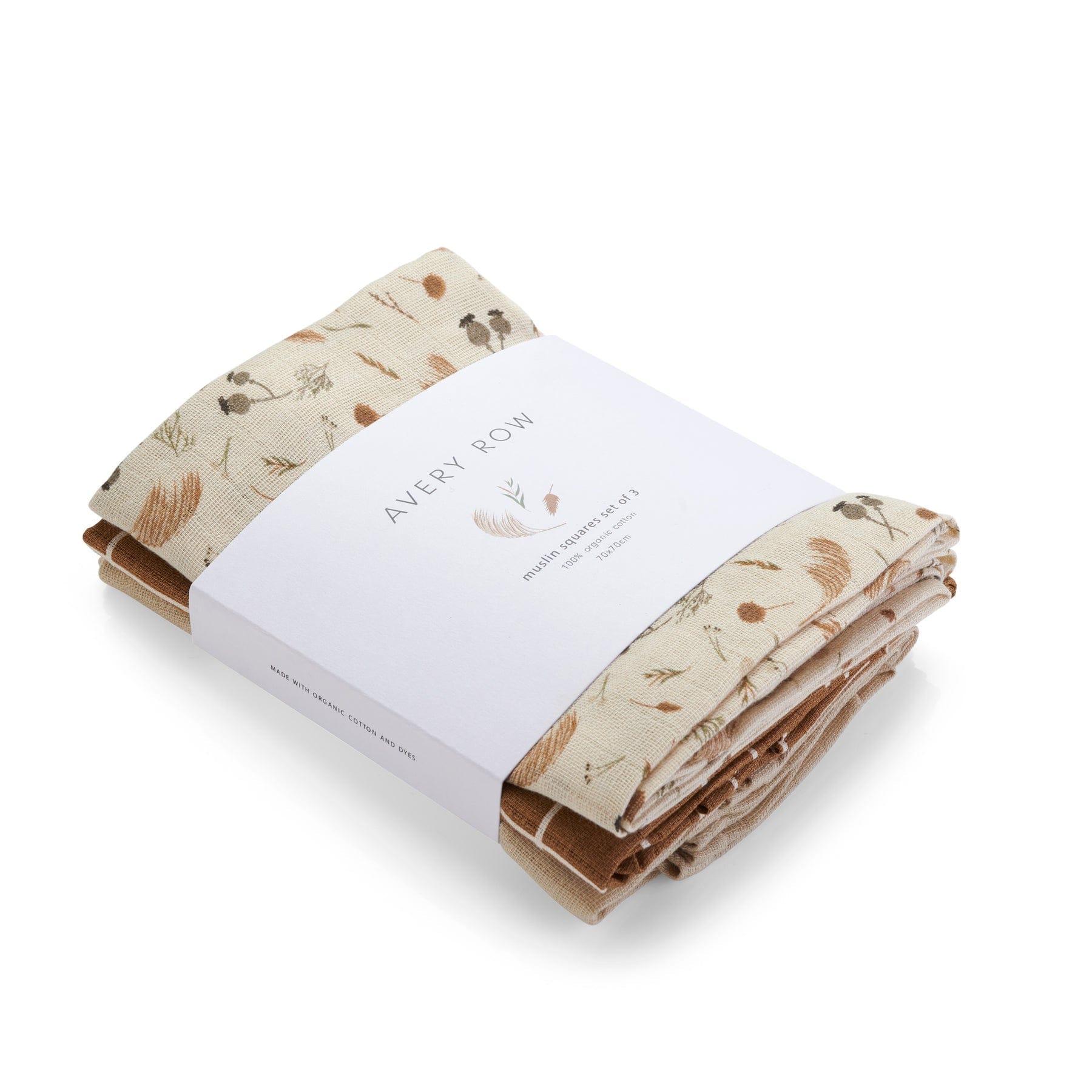 Avery Row Muslin Square Organic Cotton Baby Muslin Squares Set Of 3 (Grasslands)