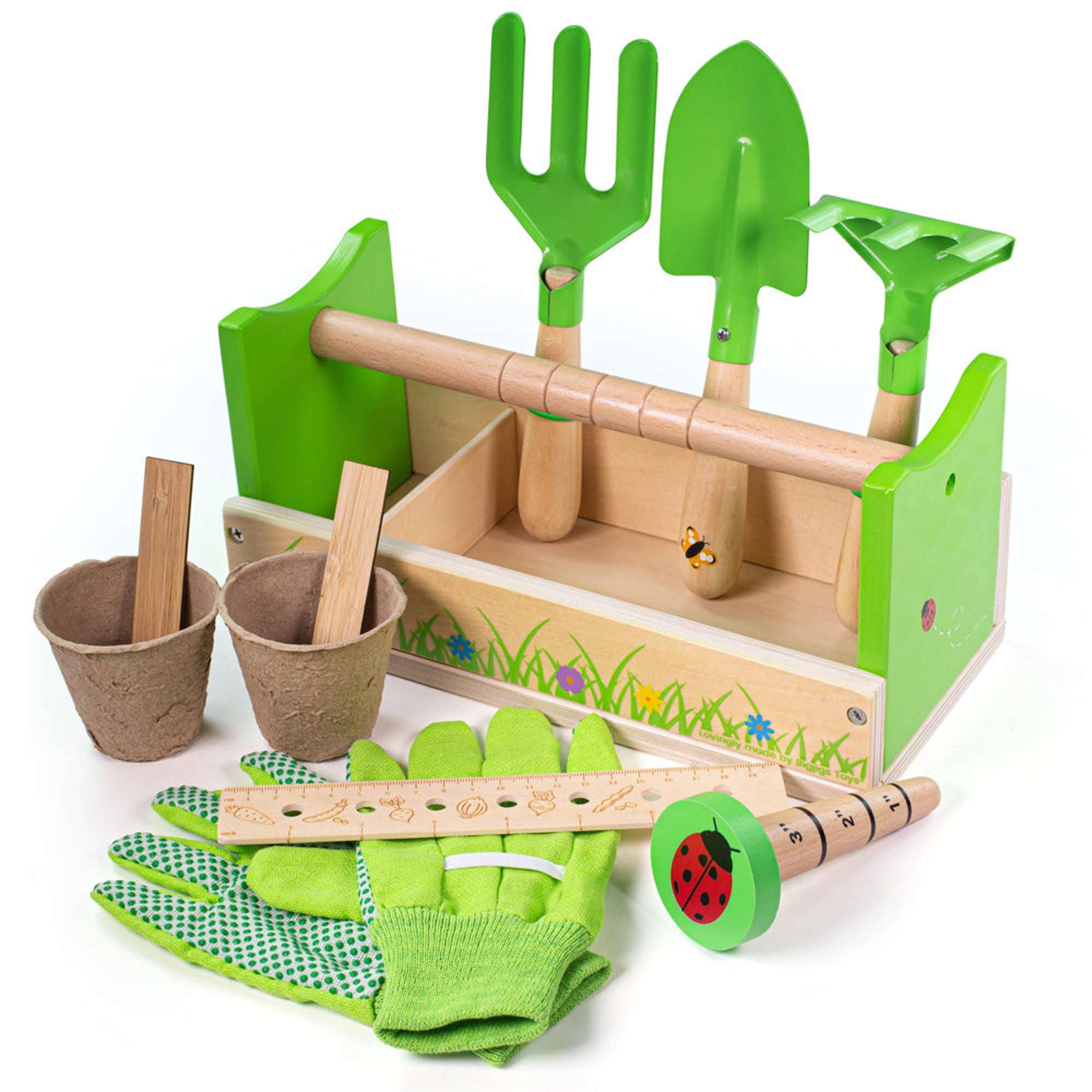 Bigjigs Toys Kids Gardening Kit Bigjigs Toys Childrens Gardening Caddy and Tool Set