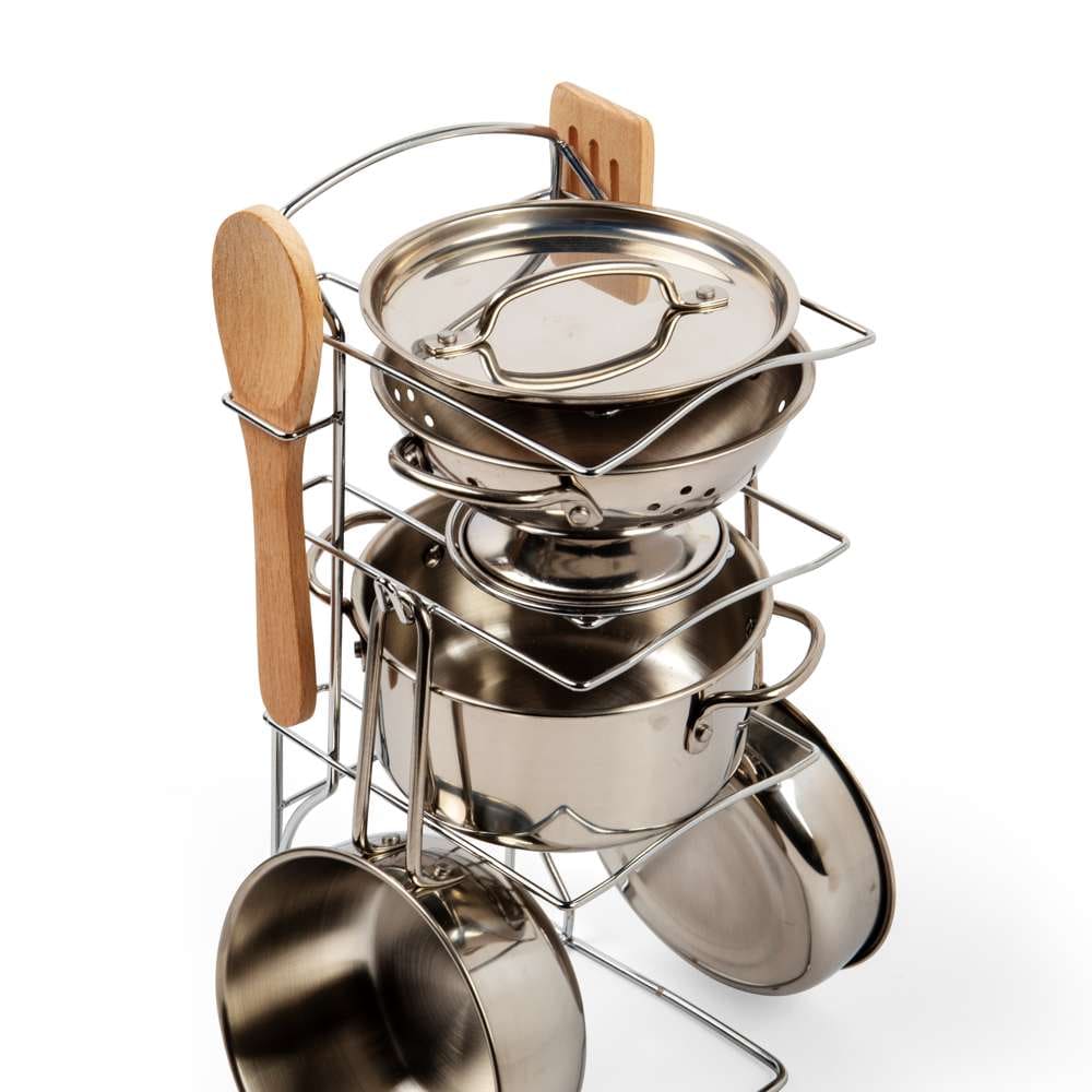 Bigjigs Toys Play Kitchen Accessories Bigjigs Toys Steel Cooking Pot Rack