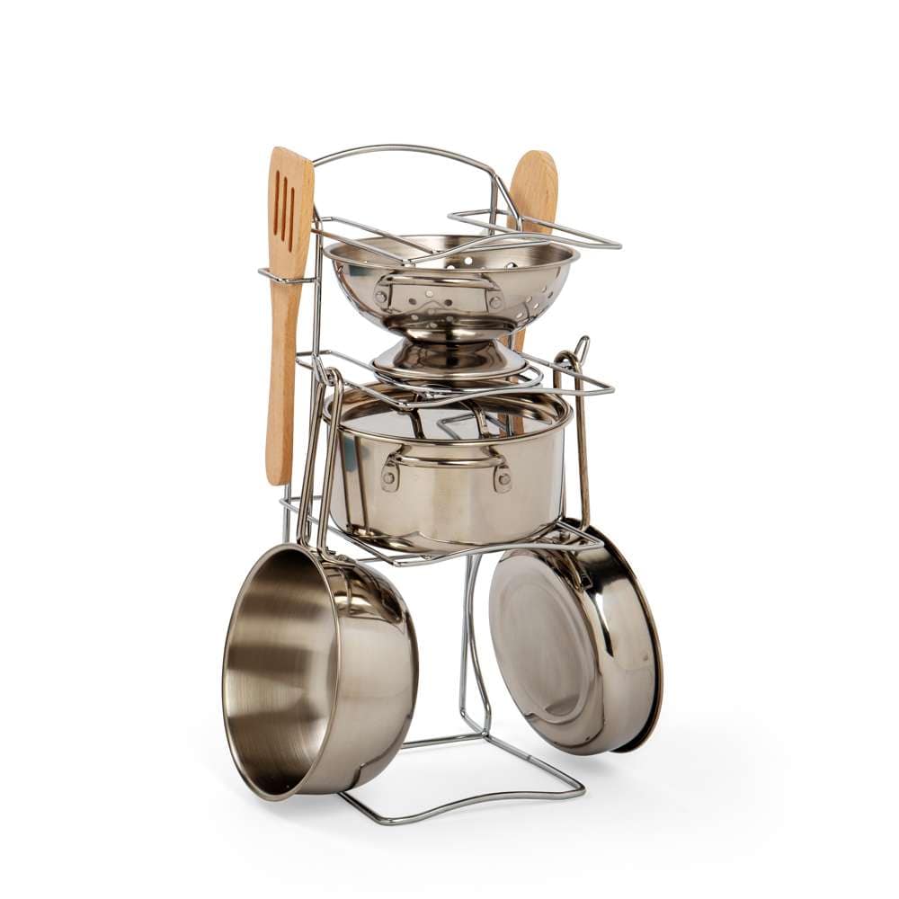 Bigjigs Toys Play Kitchen Accessories Bigjigs Toys Steel Cooking Pot Rack