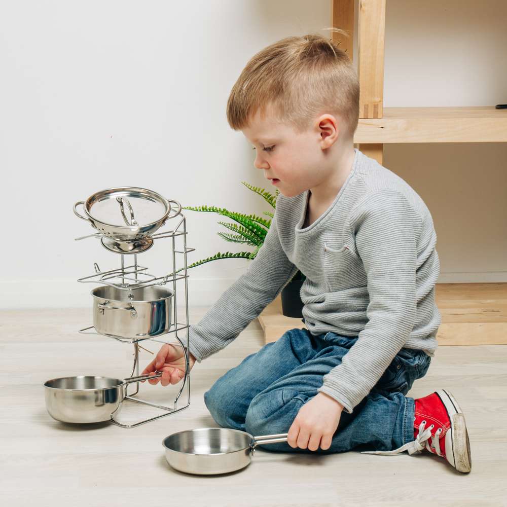 Bigjigs Toys Play Kitchen Accessories Bigjigs Toys Steel Cooking Pot Rack