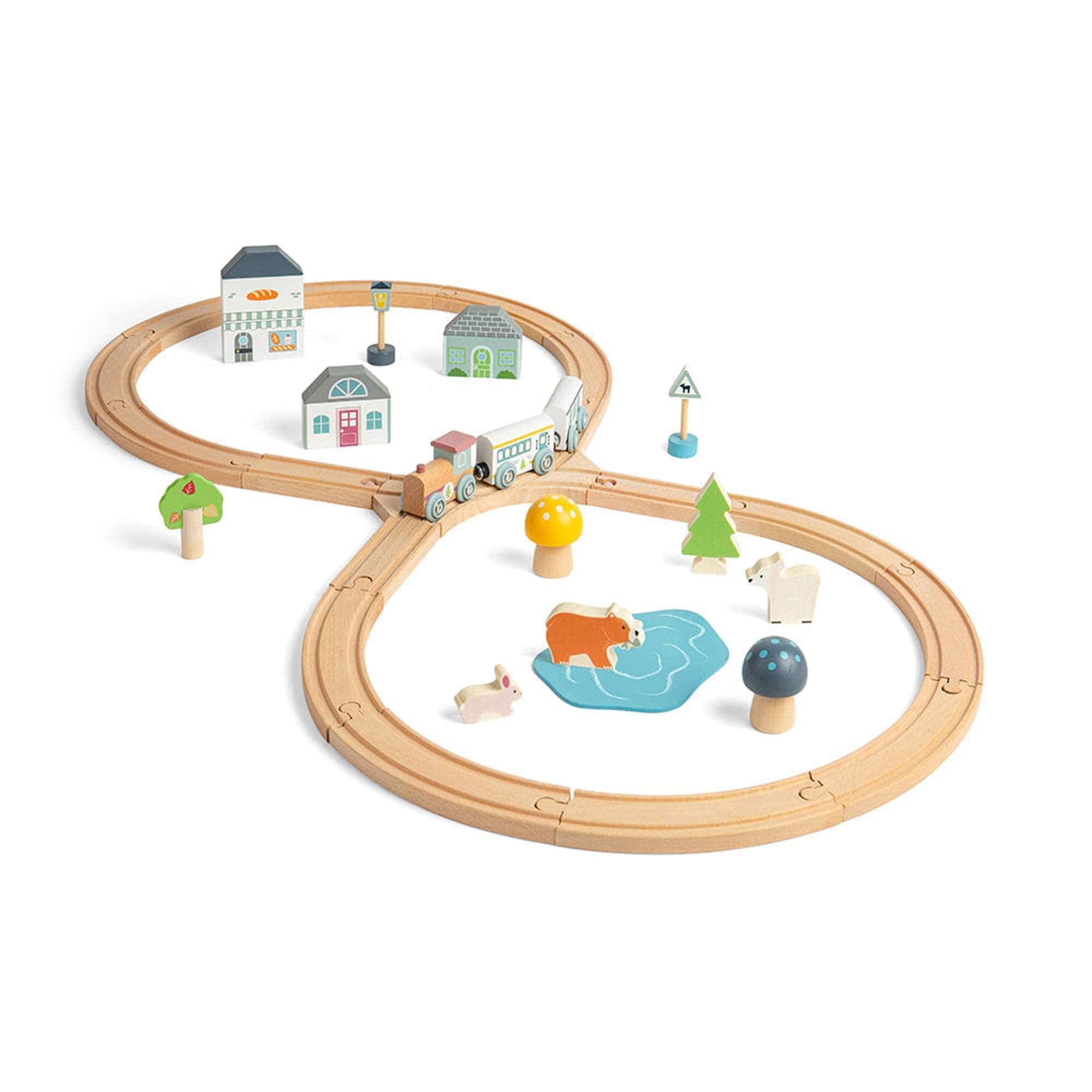 Bigjigs Toys Wooden train sets Bigjigs Rail Sustainable Wooden Train Set (Woodland Animal)