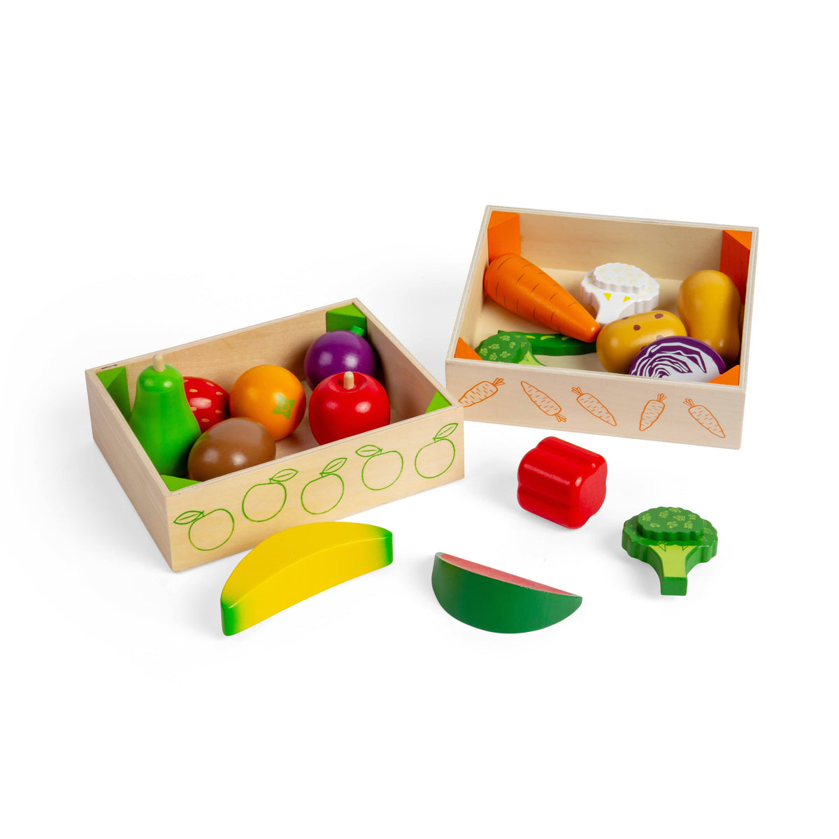 Bigjigs Toys Wooden Fruit & Veg Crate Set