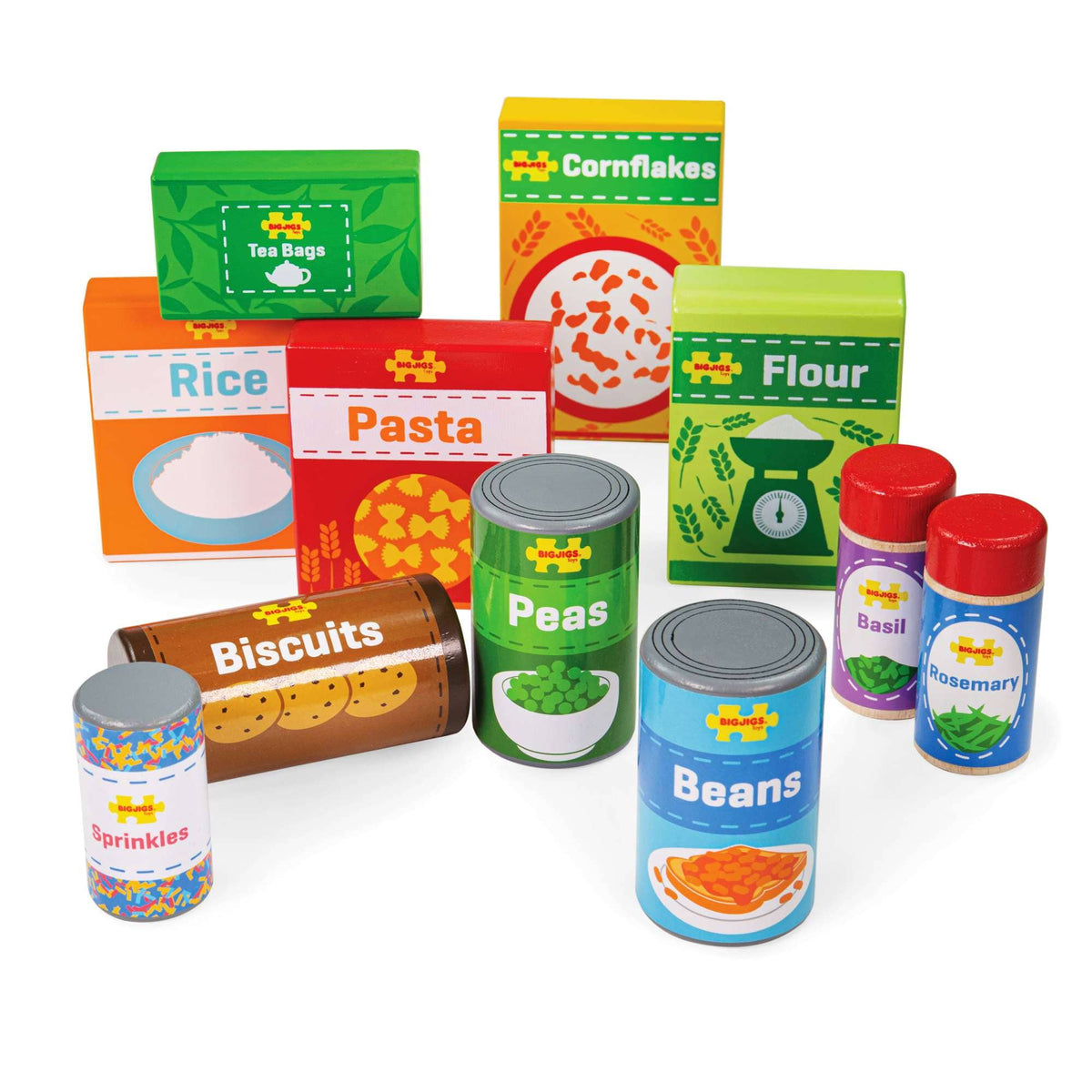 Bigjigs Toys Wooden Cupboard Groceries Play Food Set