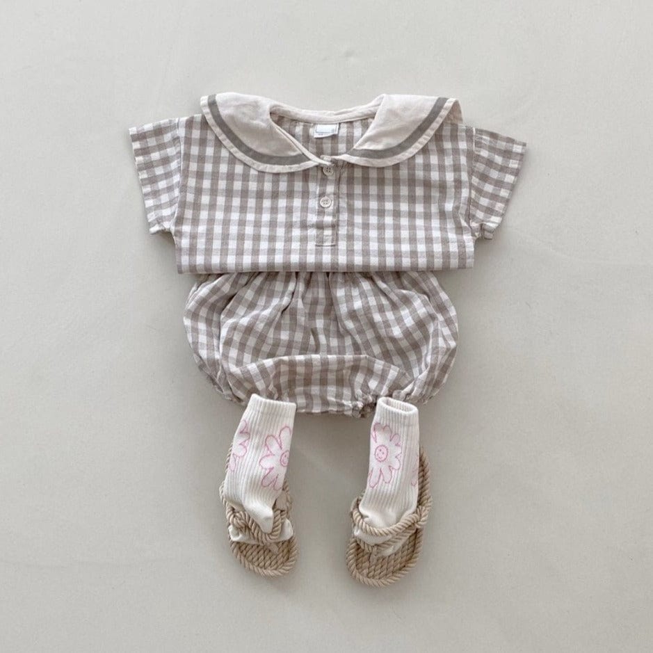Black Bean Baby Bloomer Set Sailor Collar Baby Bloomer Set (Checked)