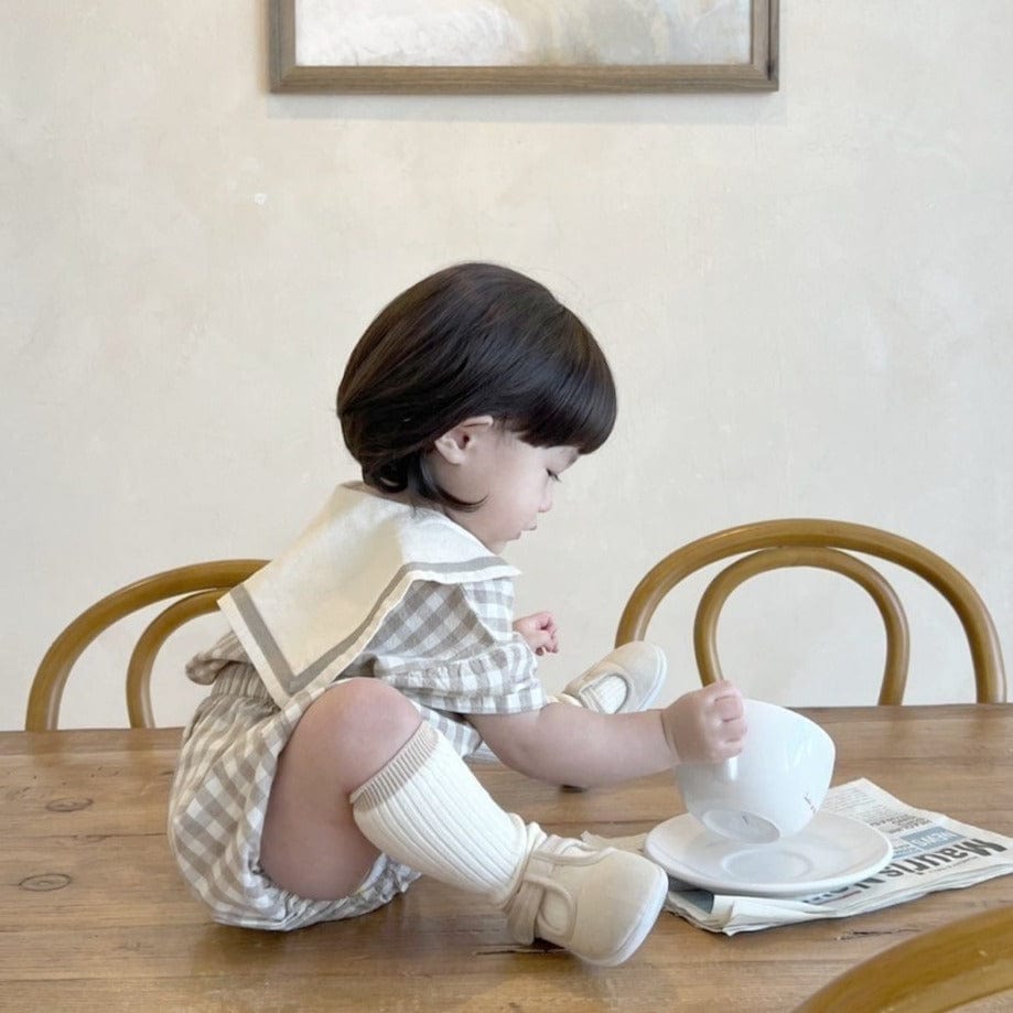 Black Bean Baby Bloomer Set Sailor Collar Baby Bloomer Set (Checked)