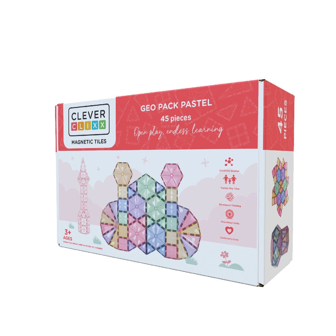 Cleverclixx Magnetic Tiles Cleverclixx Geo Pack - Pastel 45 pieces