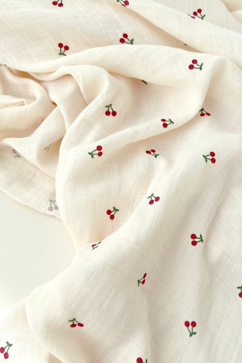 Cozy Crew Club pink cherry print muslin blanket