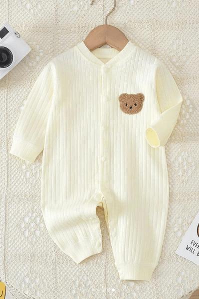 Cozy Crew Club Rompers Creme / 0-3 M Bear Romper Ribbed 100% Cotton