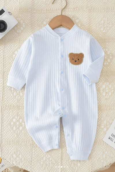 Cozy Crew Club Rompers Light Blue / 0-3 M Bear Romper Ribbed 100% Cotton