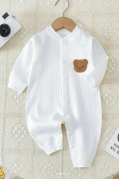 Cozy Crew Club Rompers White / 0-3 M Bear Romper Ribbed 100% Cotton