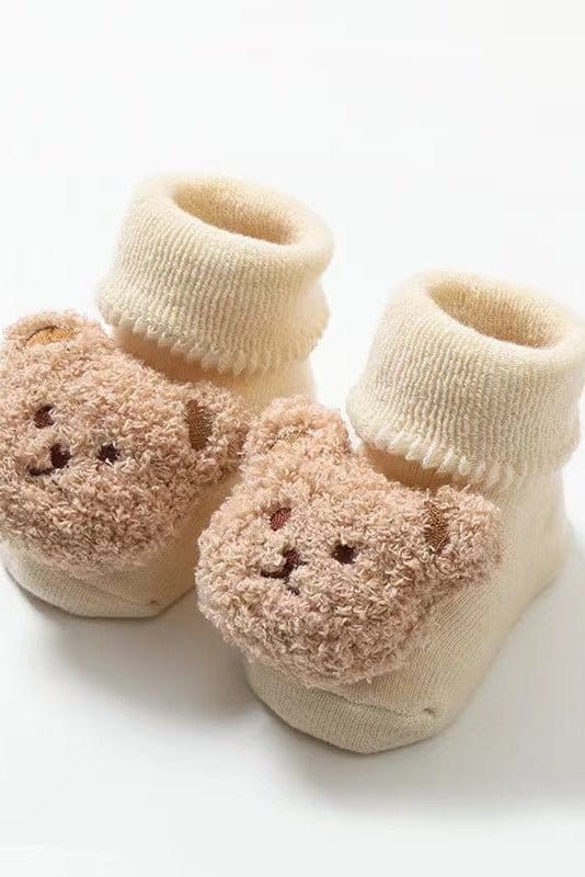 Cozy Crew Club Slippers Cream Bear / 0-12 M Boucle Teddy Slipper Socks For Little Feet