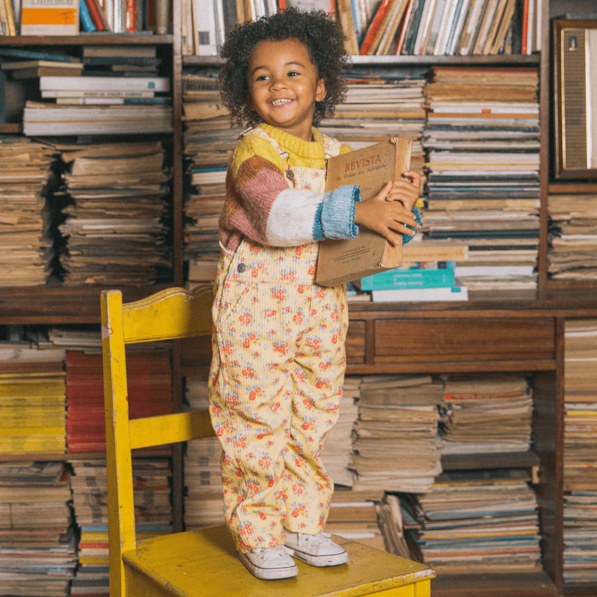 Favorite People Dungarees Kids 'Heart and The Bottle' Corduroy Dungarees (Yellow Floral)