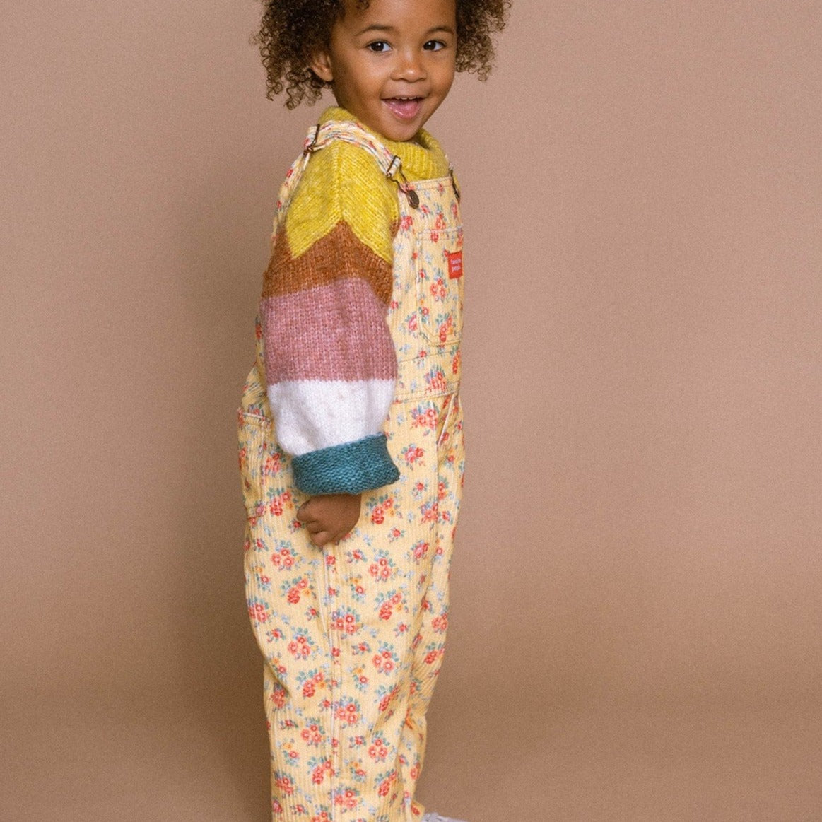 Favorite People Dungarees Kids 'Heart and The Bottle' Corduroy Dungarees (Yellow Floral)