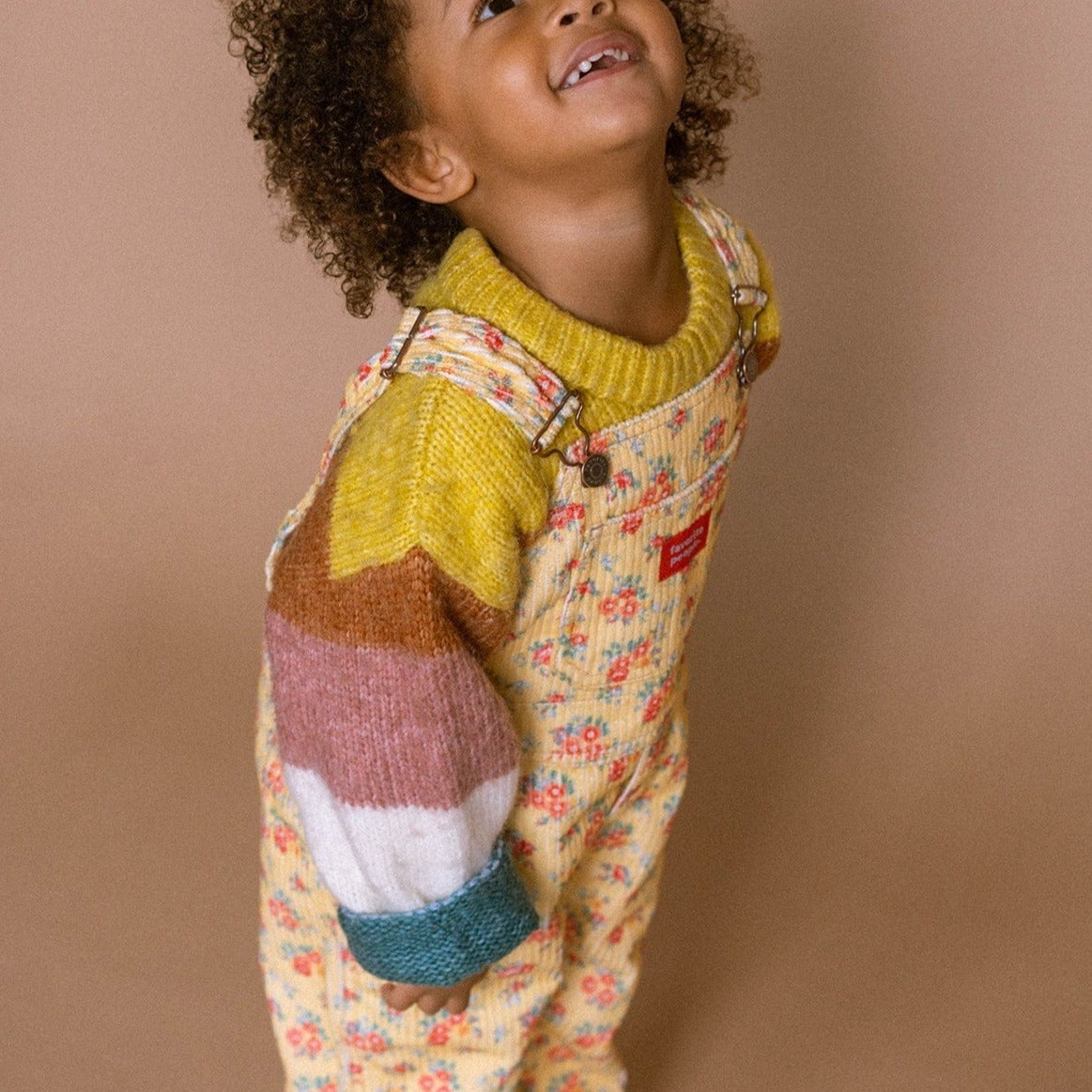 Favorite People Dungarees Kids 'Heart and The Bottle' Corduroy Dungarees (Yellow Floral)