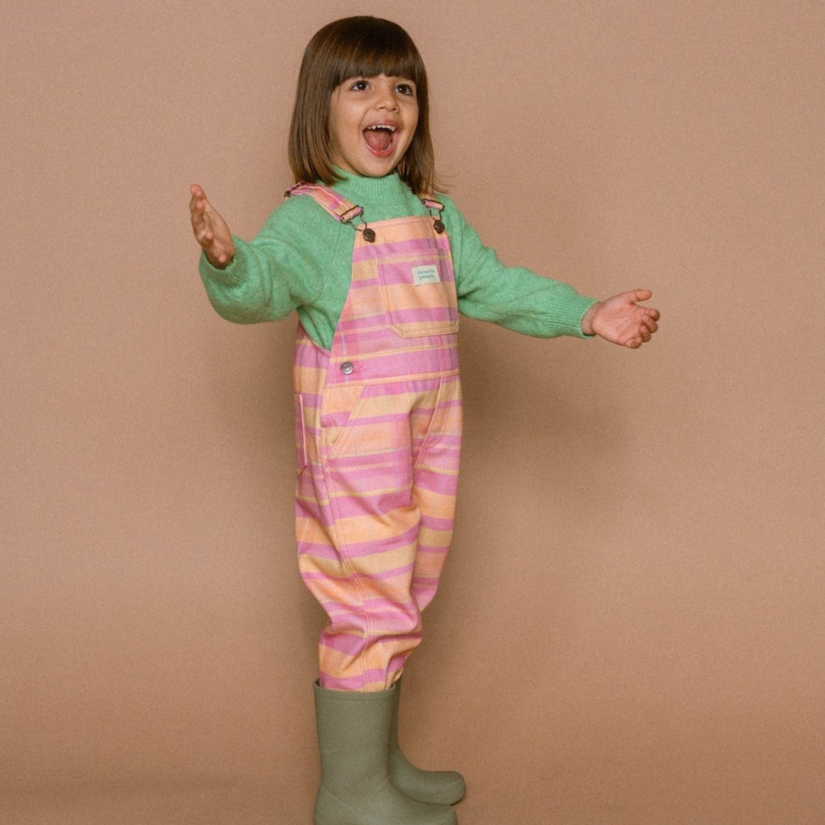 Favorite People Dungarees Kids 'Madeline' Dungarees (Pink & Orange Check)