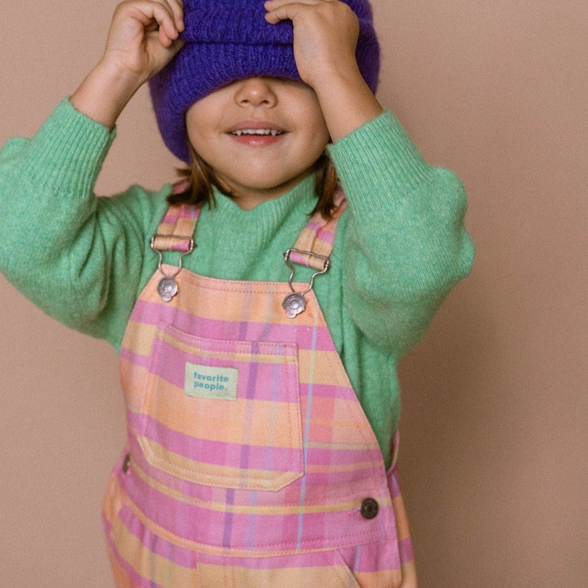 Favorite People Dungarees Kids 'Madeline' Dungarees (Pink & Orange Check)