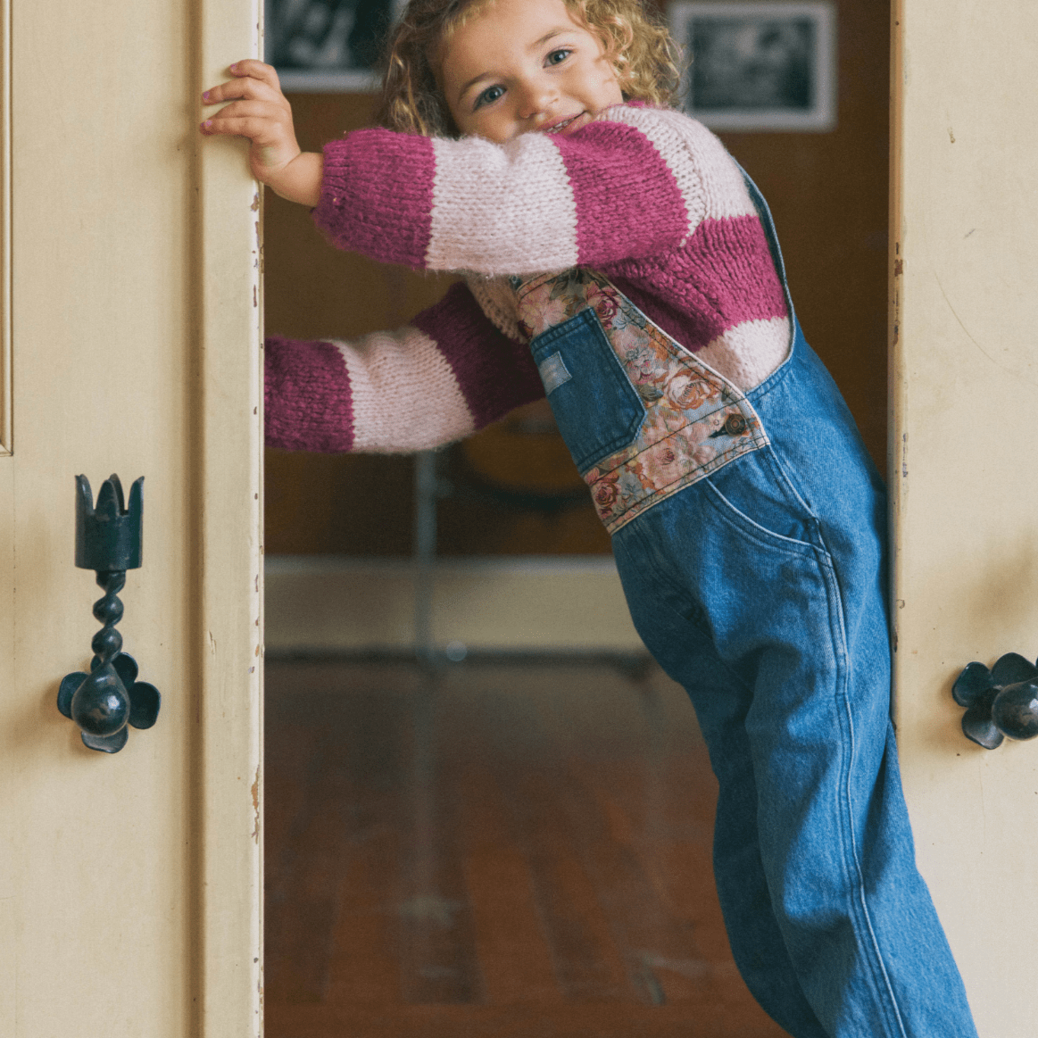 Favorite People Dungarees Kids 'Matilda' Denim / Floral Dungarees