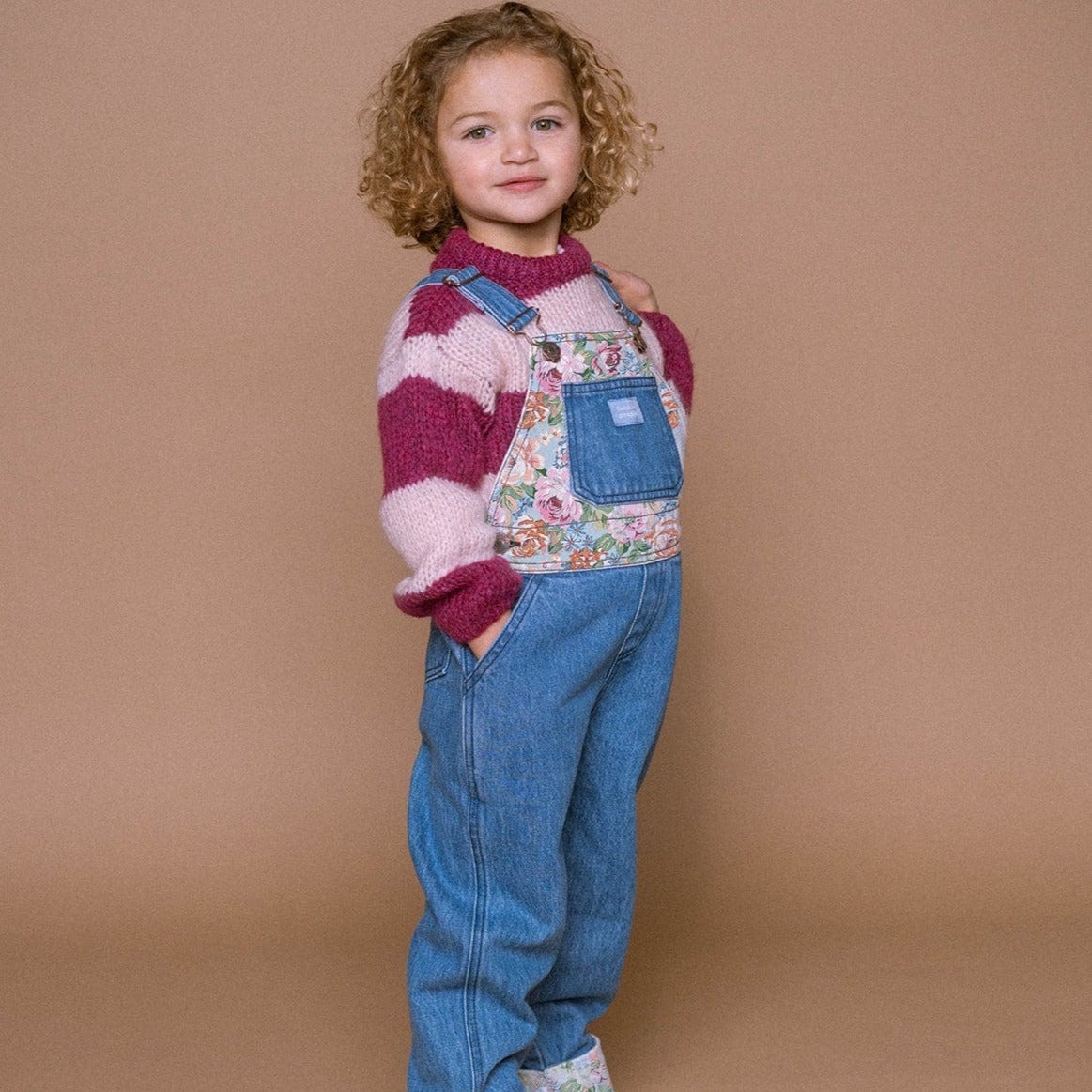Favorite People Dungarees Kids 'Matilda' Denim / Floral Dungarees