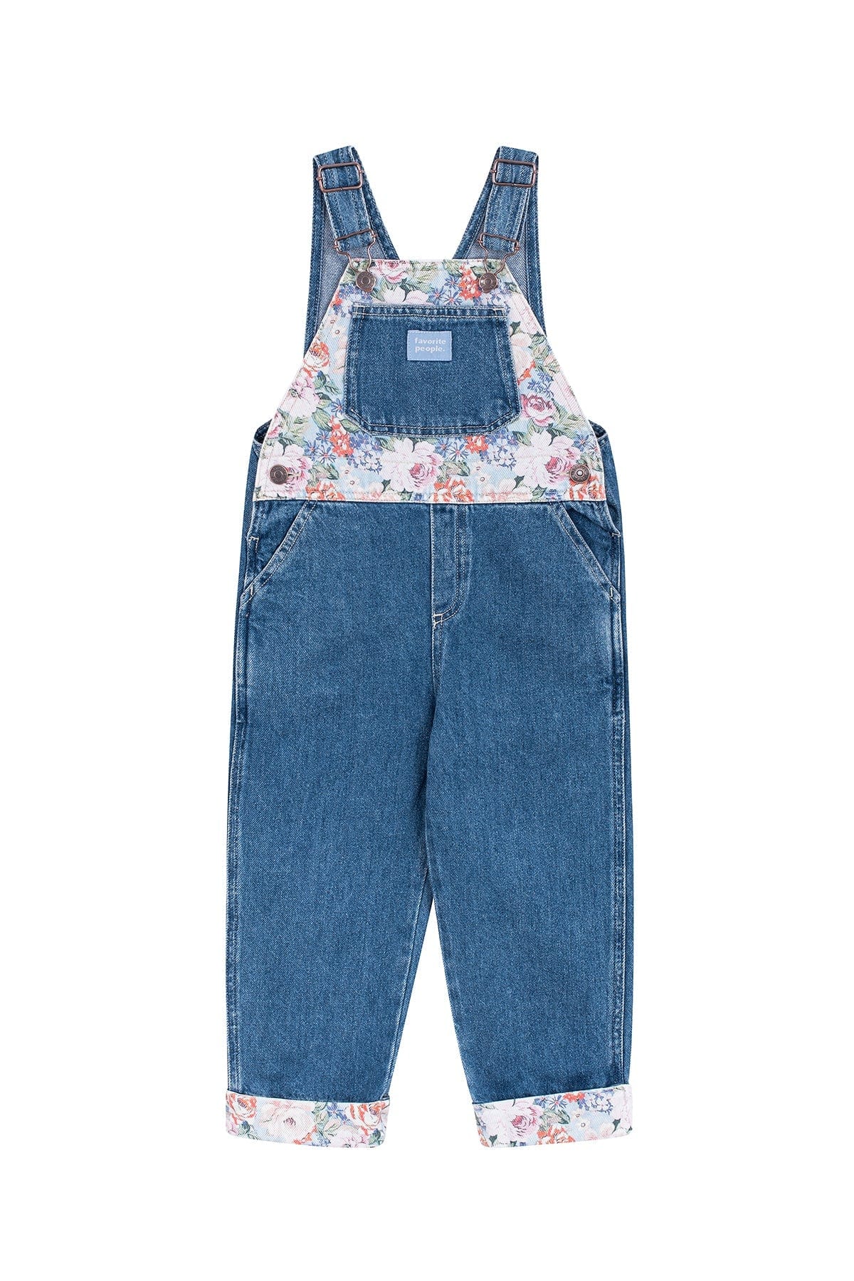 Favorite People Dungarees Kids 'Matilda' Denim / Floral Dungarees