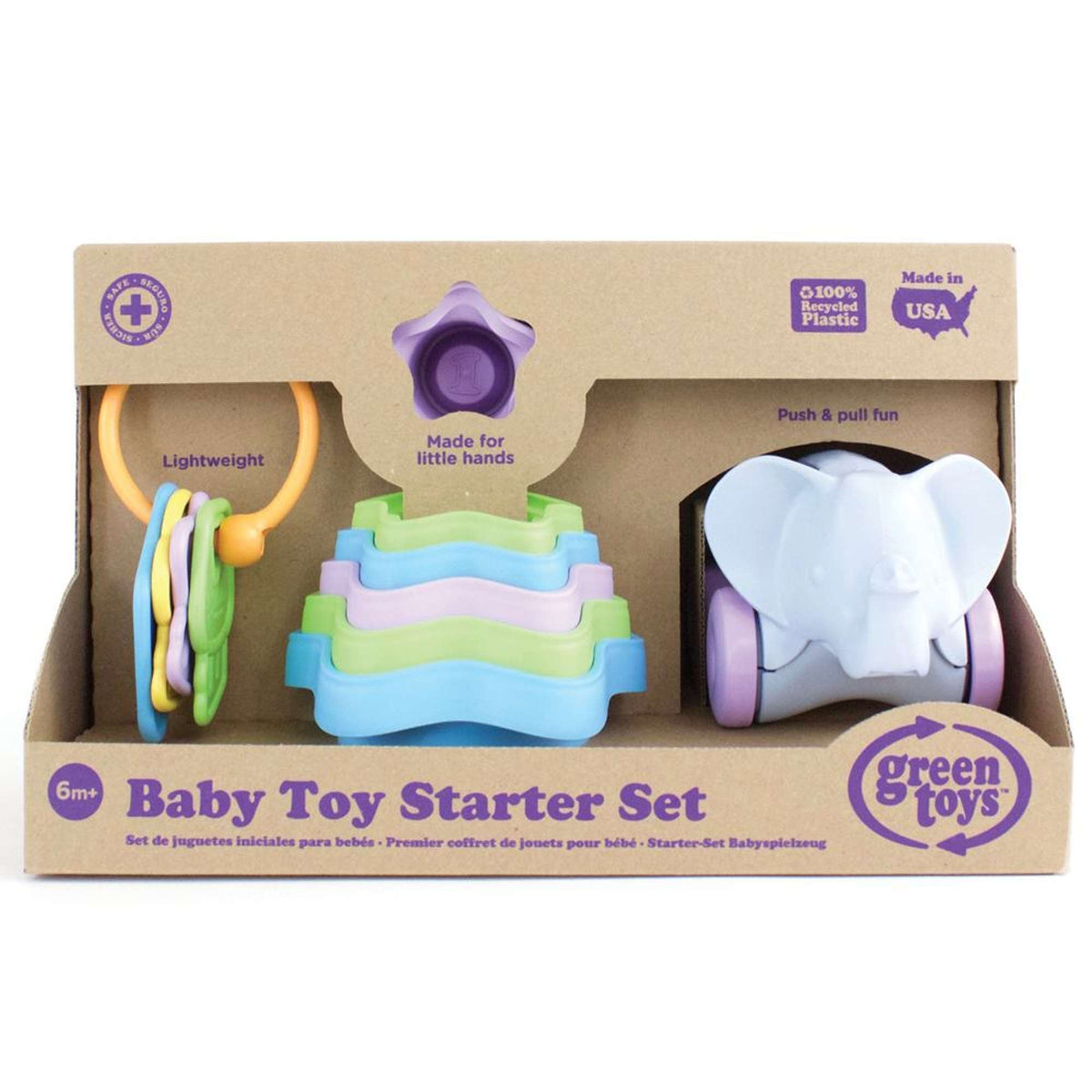 Green Toys Baby Toy Starter Set - First Keys, Stacking Cups & Elephant