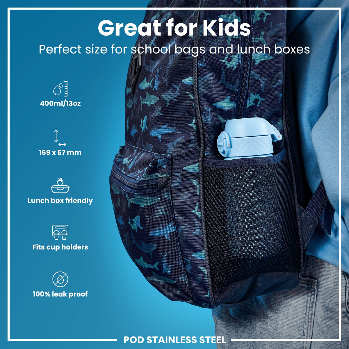 ION8 Water Bottle ION8 Kids Leak-Proof Stainless Steel Water Bottle 400ml - Alaskan Blue