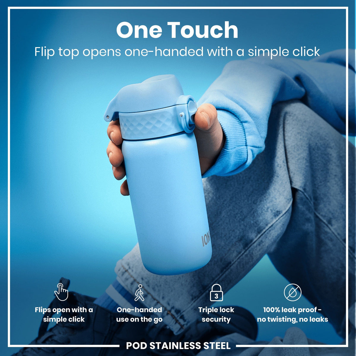 ION8 Water Bottle ION8 Kids Leak-Proof Stainless Steel Water Bottle 400ml - Alaskan Blue