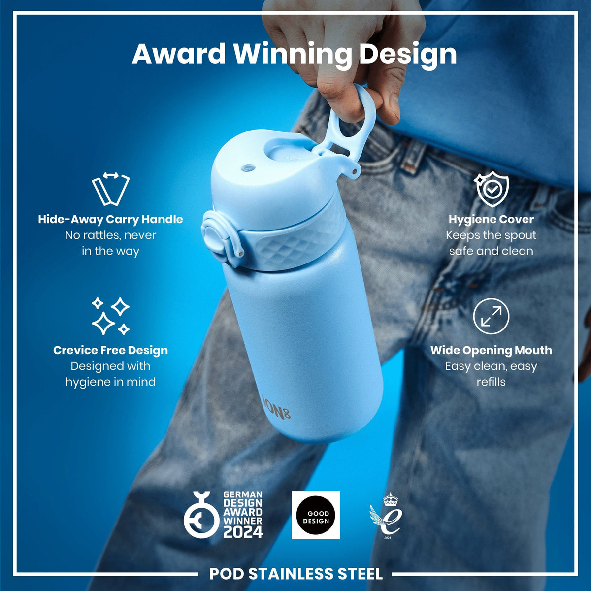 ION8 Water Bottle ION8 Kids Leak-Proof Stainless Steel Water Bottle 400ml - Alaskan Blue