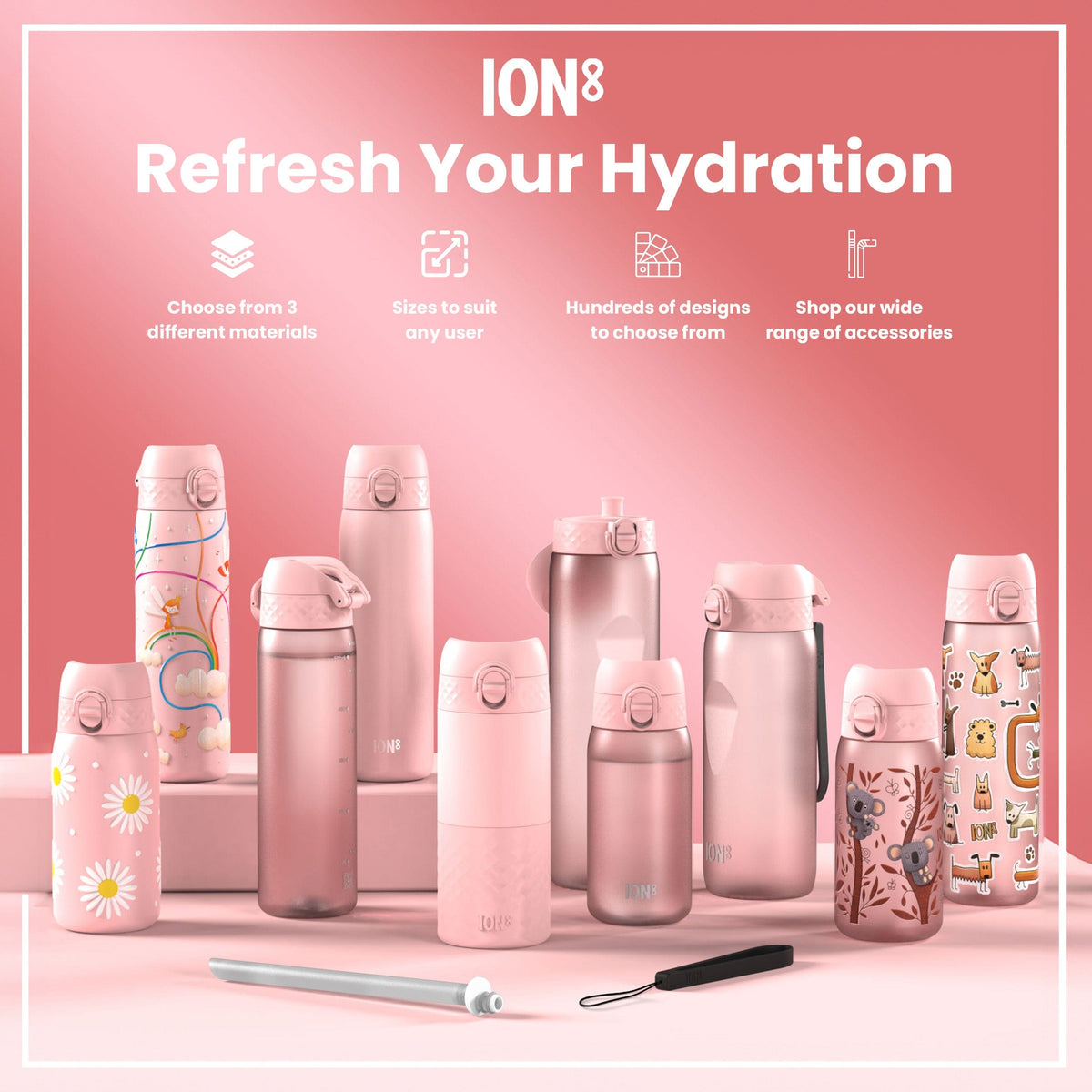 ION8 Water Bottle ION8 Kids Leak-Proof Stainless Steel Water Bottle 400ml - Ash Rose