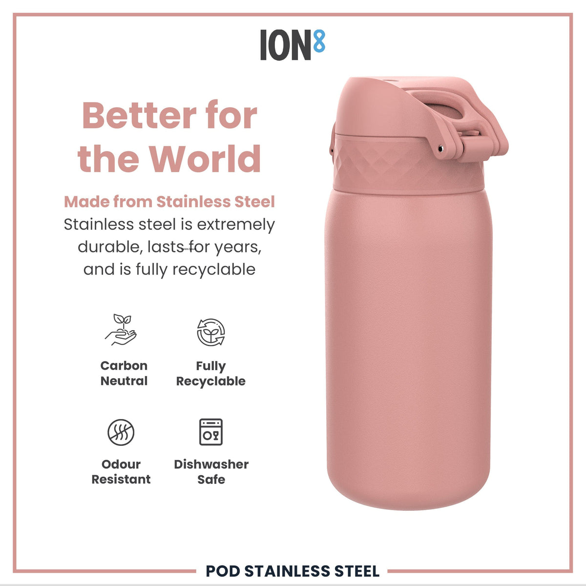 ION8 Water Bottle ION8 Kids Leak-Proof Stainless Steel Water Bottle 400ml - Ash Rose
