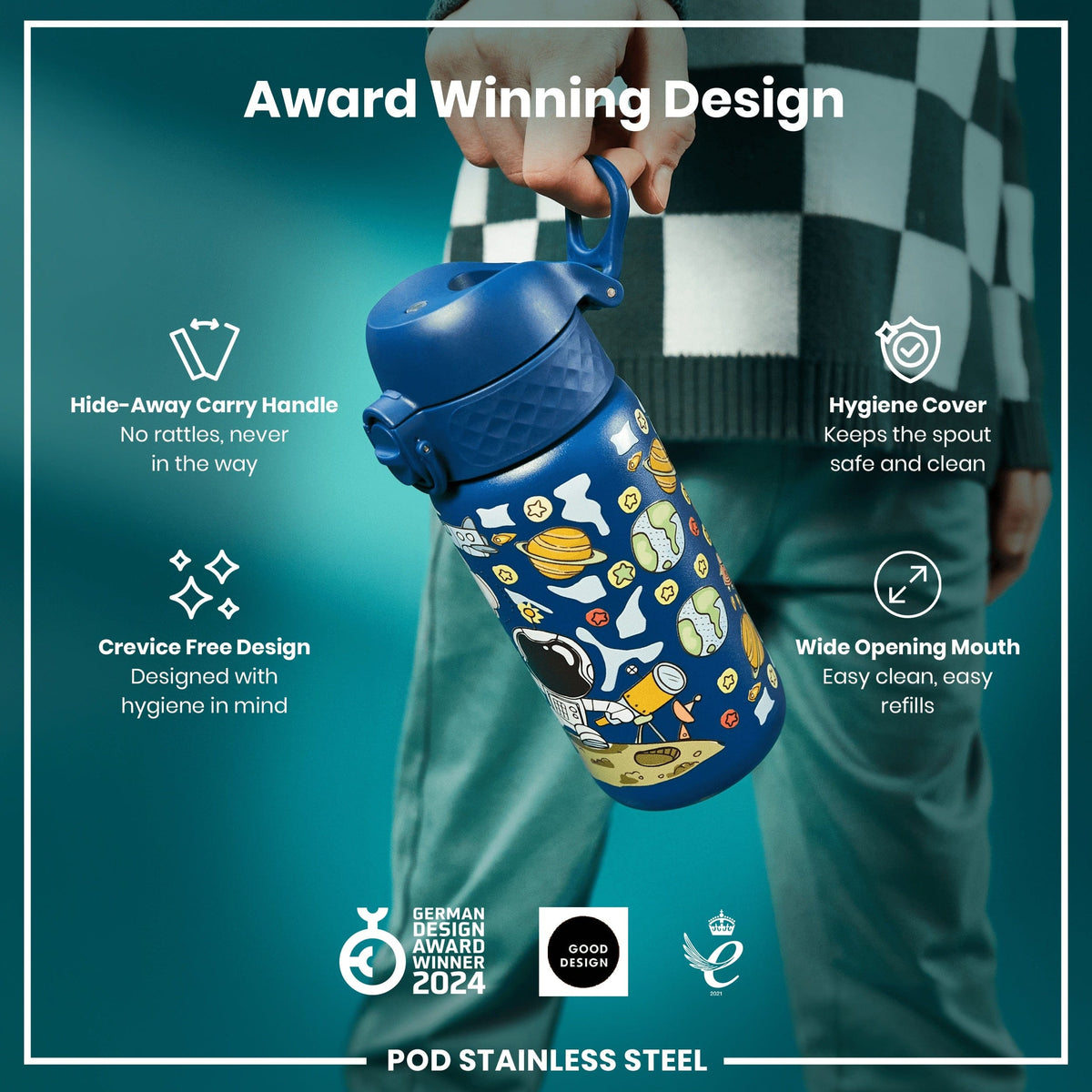 ION8 Water Bottle ION8 Kids Leak-Proof Stainless Steel Water Bottle 400ml - Space