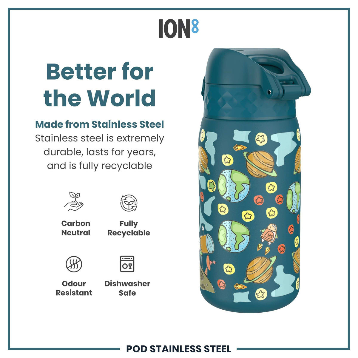 ION8 Water Bottle ION8 Kids Leak-Proof Stainless Steel Water Bottle 400ml - Space