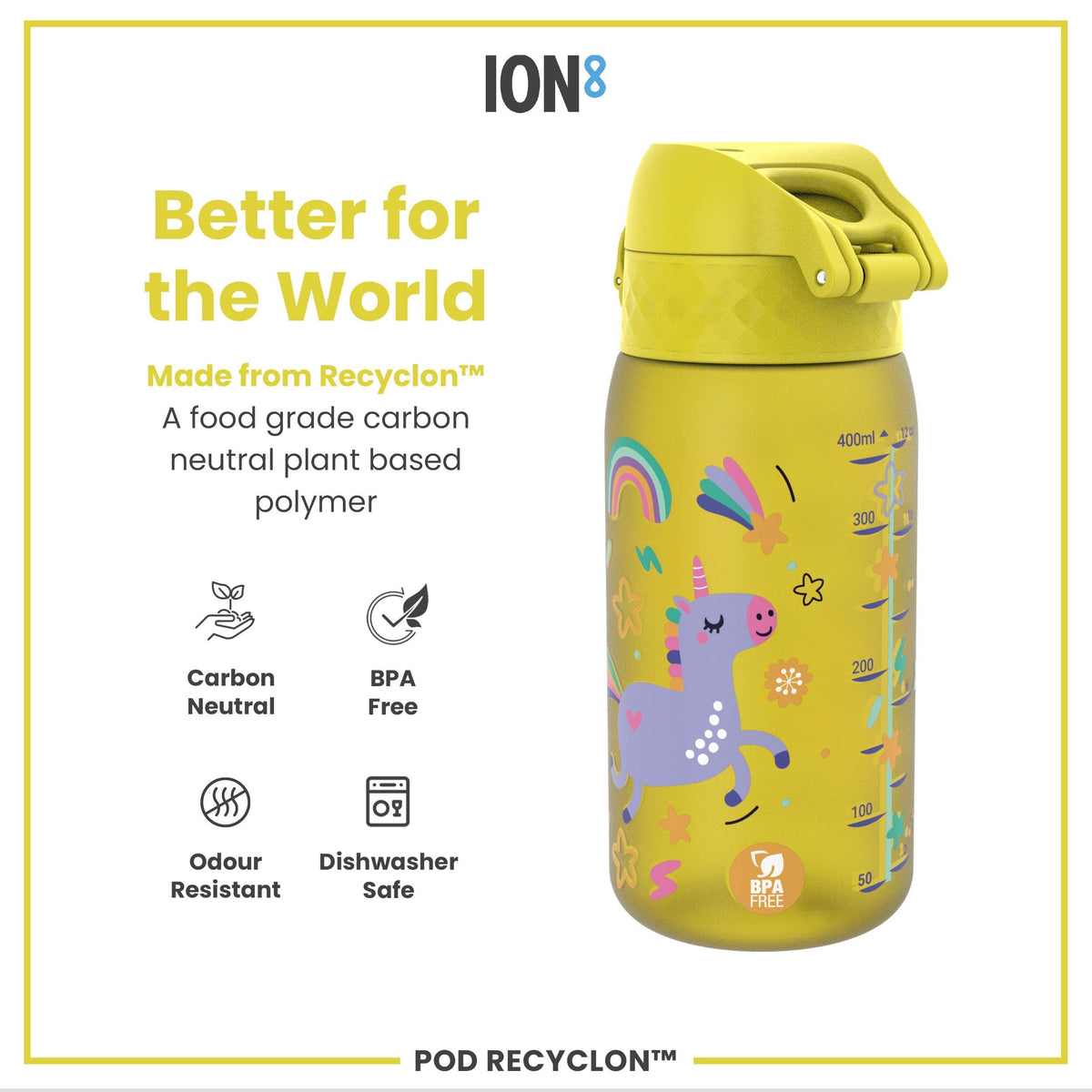 ION8 Water Bottle ION8 Kids Leak-Proof Water Bottle 350ml - Yellow Unicorns