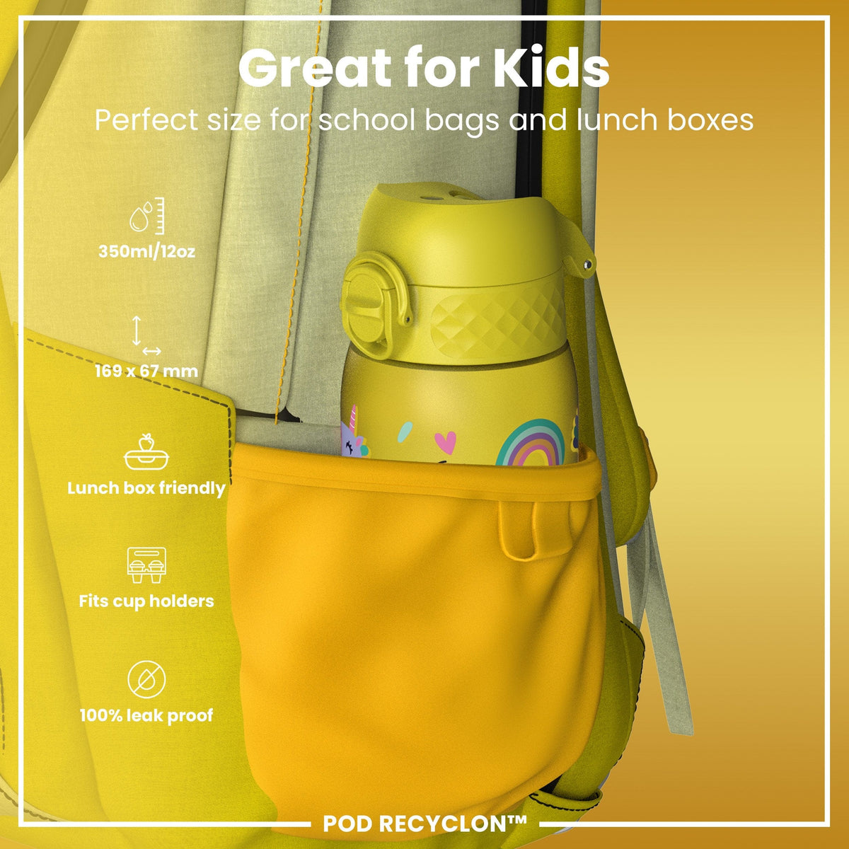 ION8 Water Bottle ION8 Kids Leak-Proof Water Bottle 350ml - Yellow Unicorns